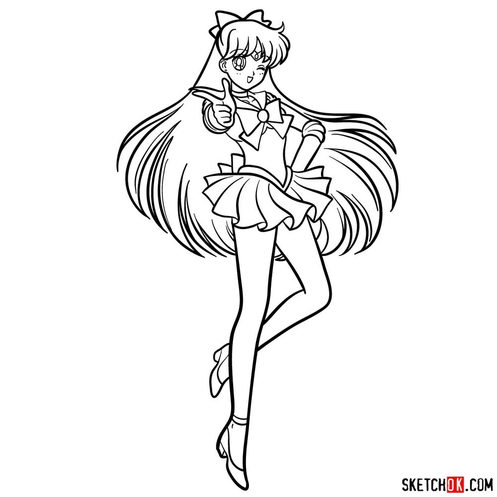 How to draw Sailor Venus - Sailor Moon anime - Sketchok easy drawing guides