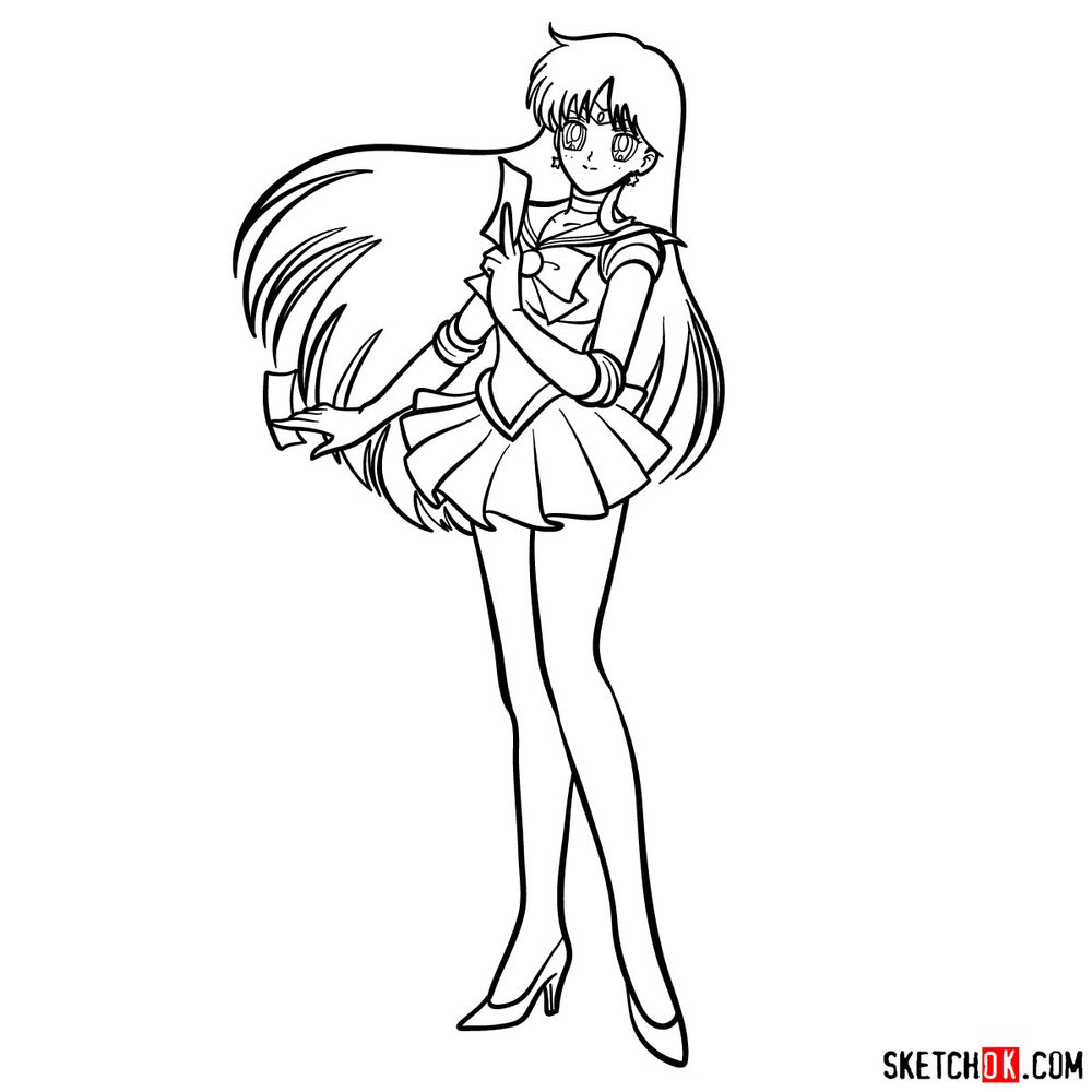 How to draw Sailor Mars - Sailor Moon anime - Sketchok easy drawing guides