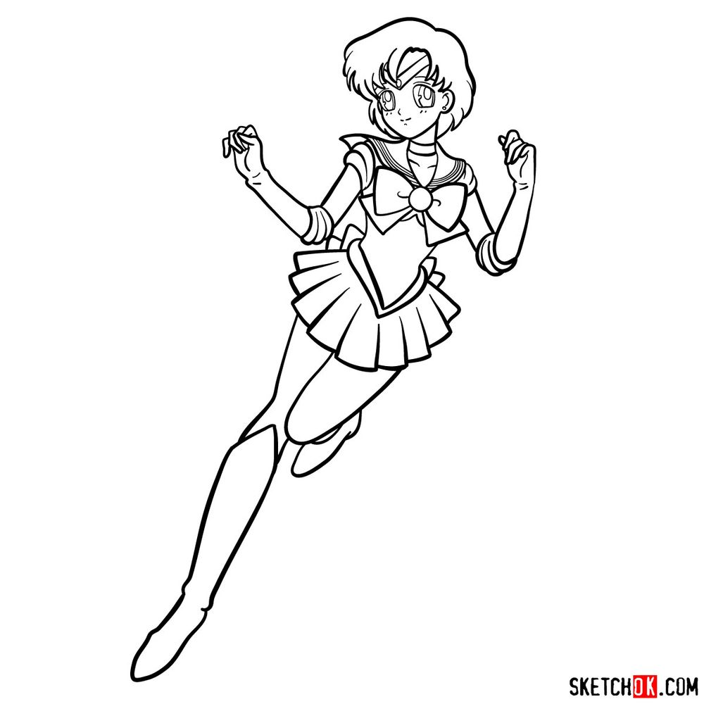 How to draw Sailor Mercury step by step - Sketchok easy drawing guides