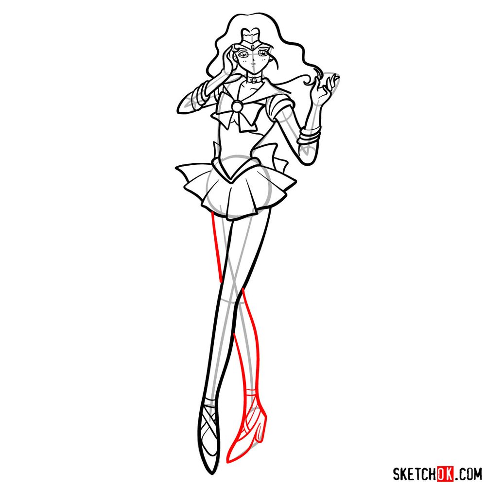 How to draw Sailor Neptune - step 14