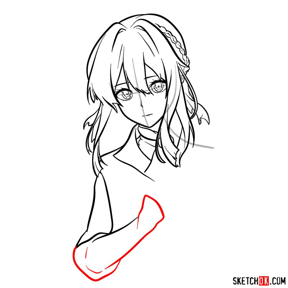 How to draw Violet Evergarden to the waist - step 13