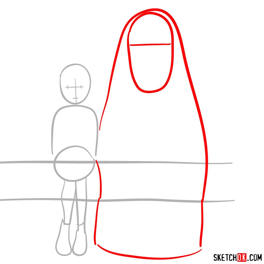How to draw Chihiro and No-Face together - step 02