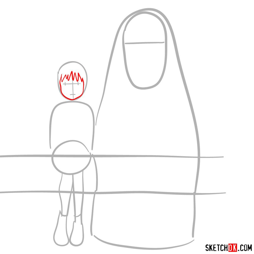 How to draw Chihiro and No-Face together - step 03