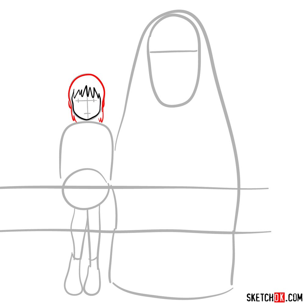 How to draw Chihiro and No-Face together - step 04