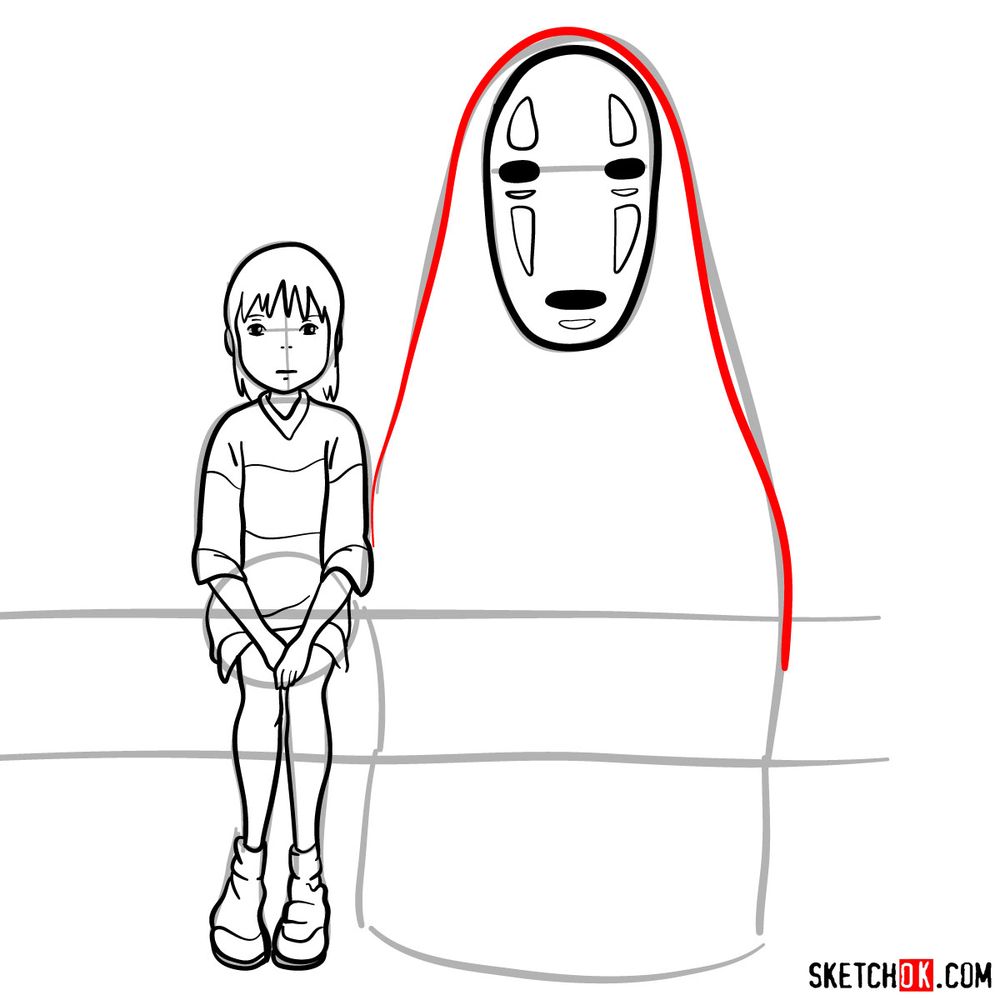 How to draw Chihiro and No-Face together - step 13