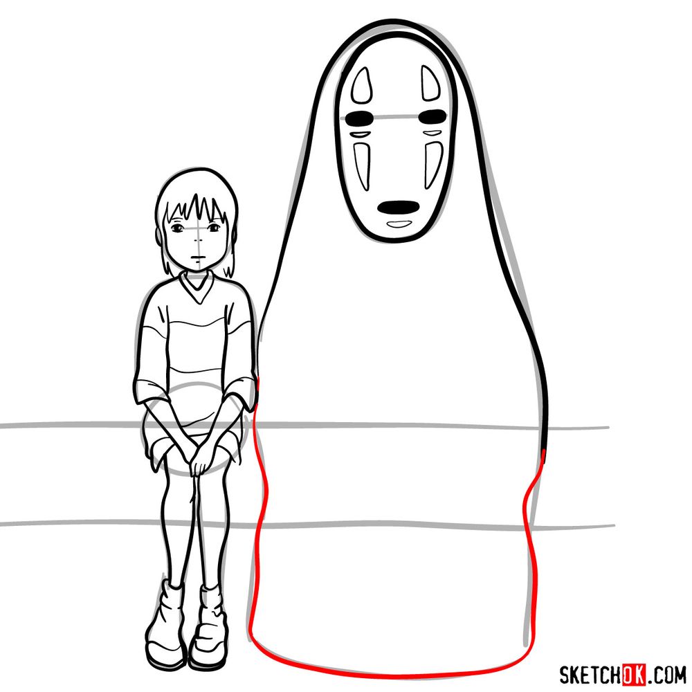 How to draw Chihiro and No-Face together - step 14