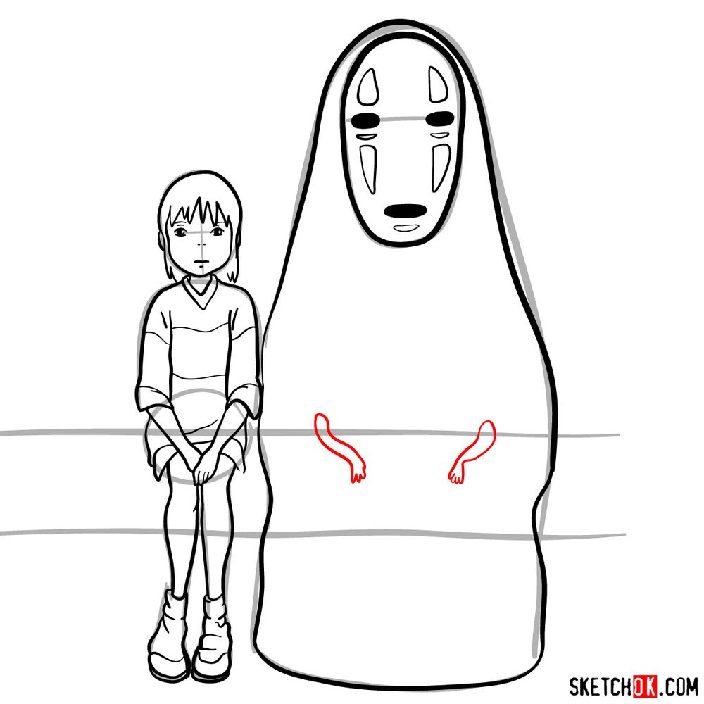How to draw Chihiro and No-Face together - step 15