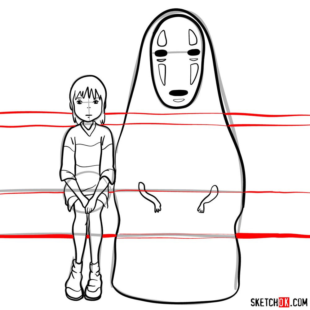 How to draw Chihiro and No-Face together - step 16