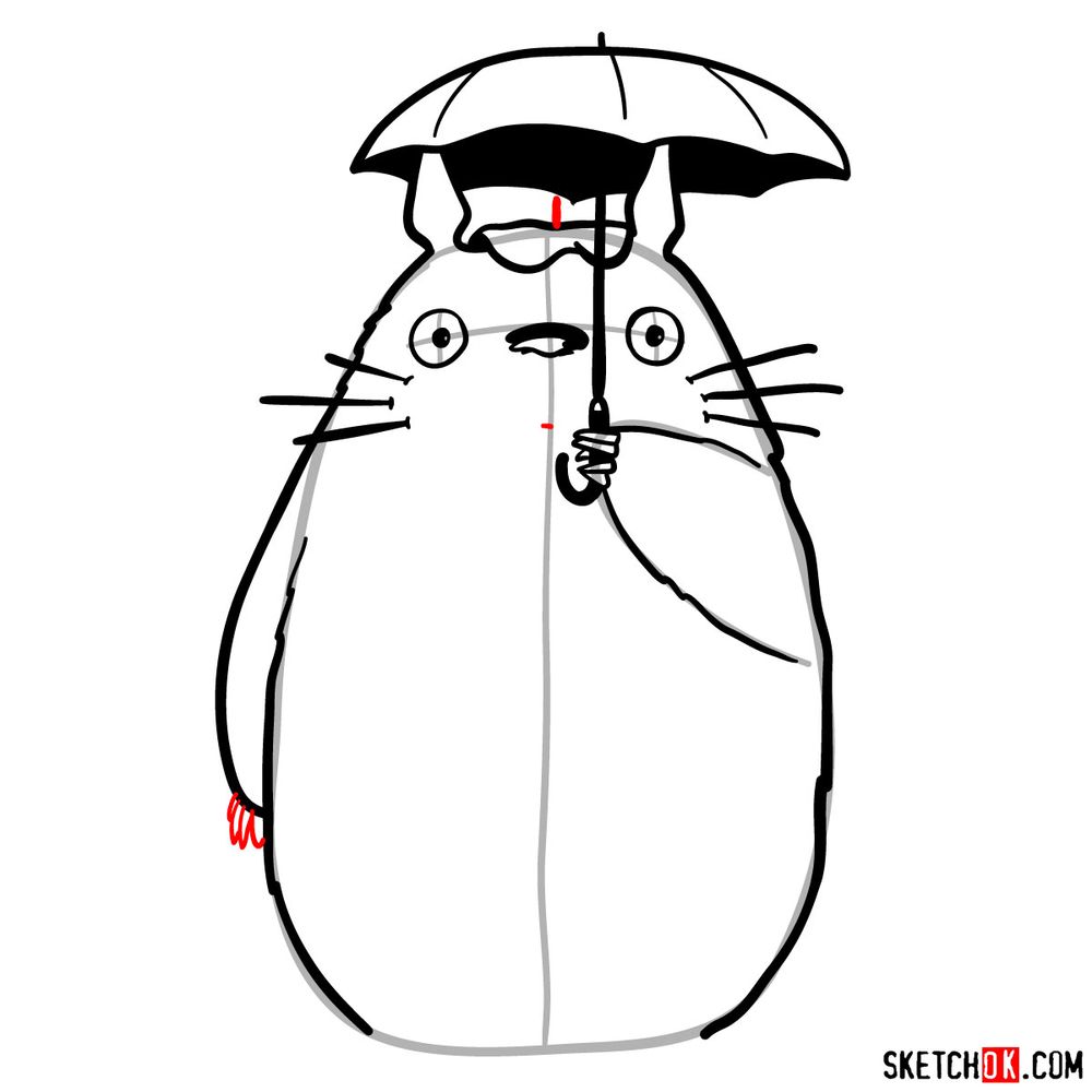 How to draw Totoro with an umbrella - step 12