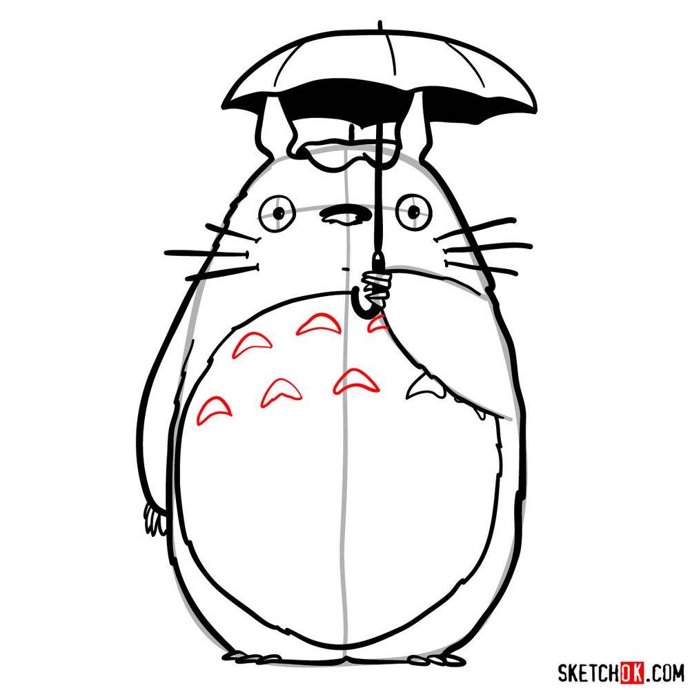 How to draw Totoro with an umbrella - step 15