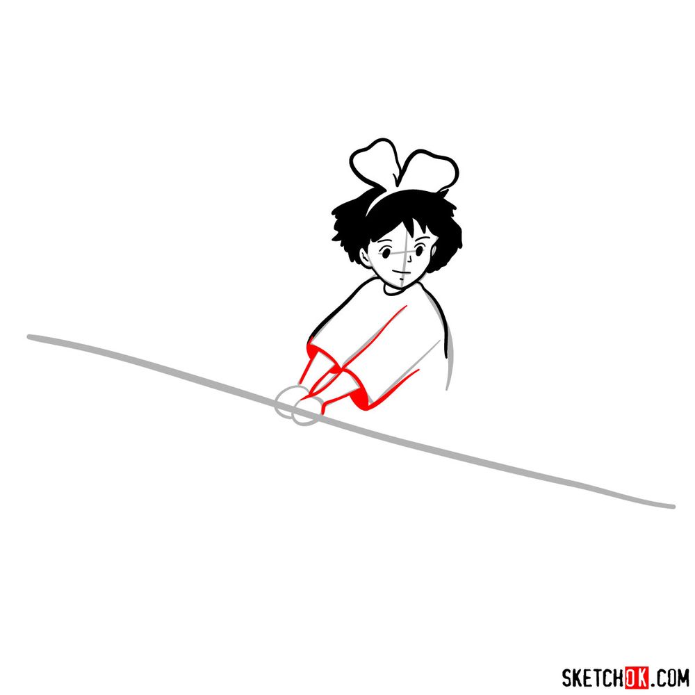 How to draw Kiki flying on her broom - step 07
