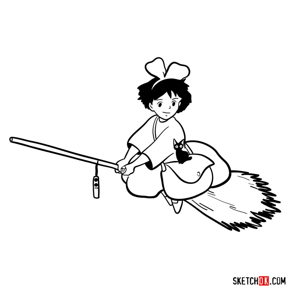 How to draw Kiki flying on her broom