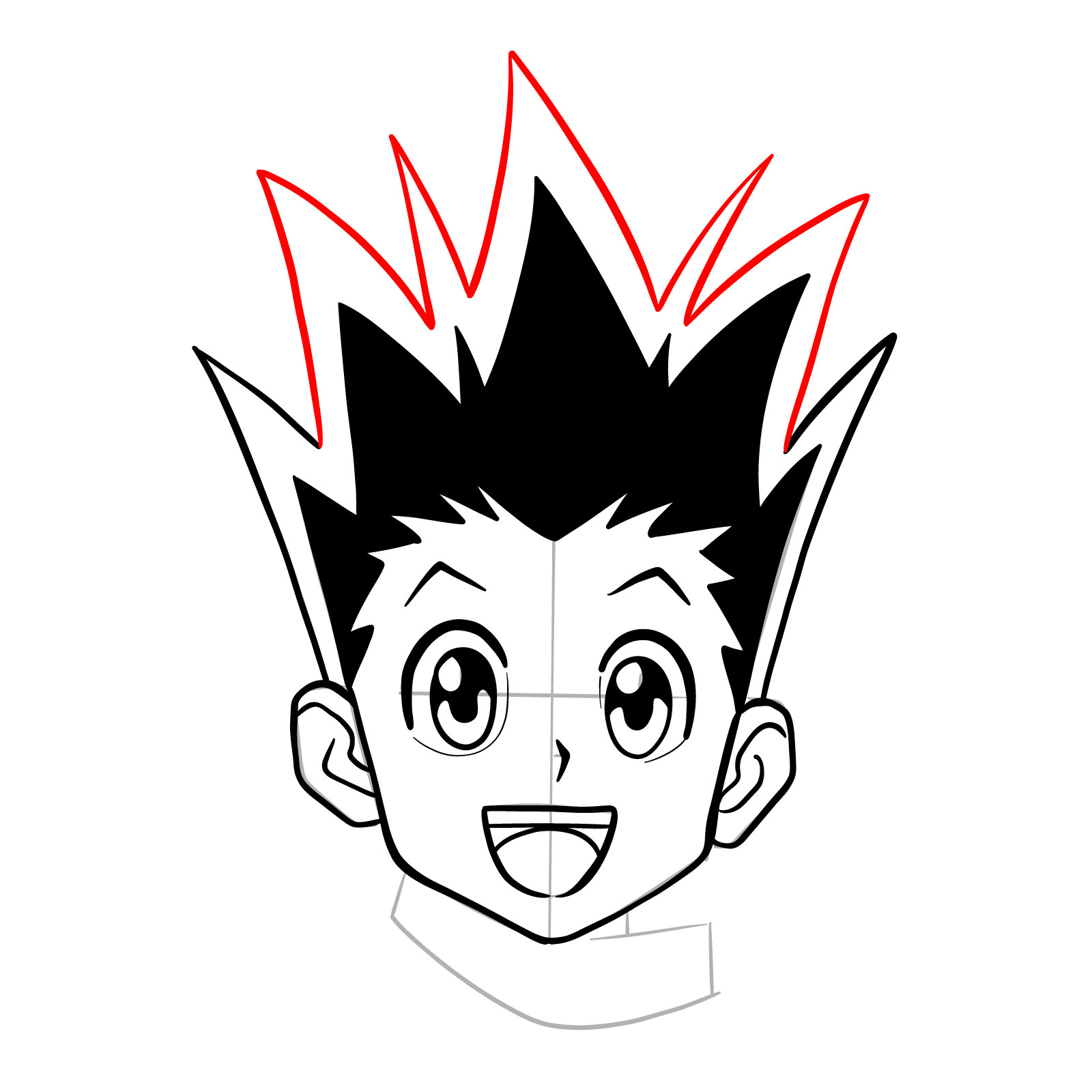 How to draw the face of Gon Freecss - step 14