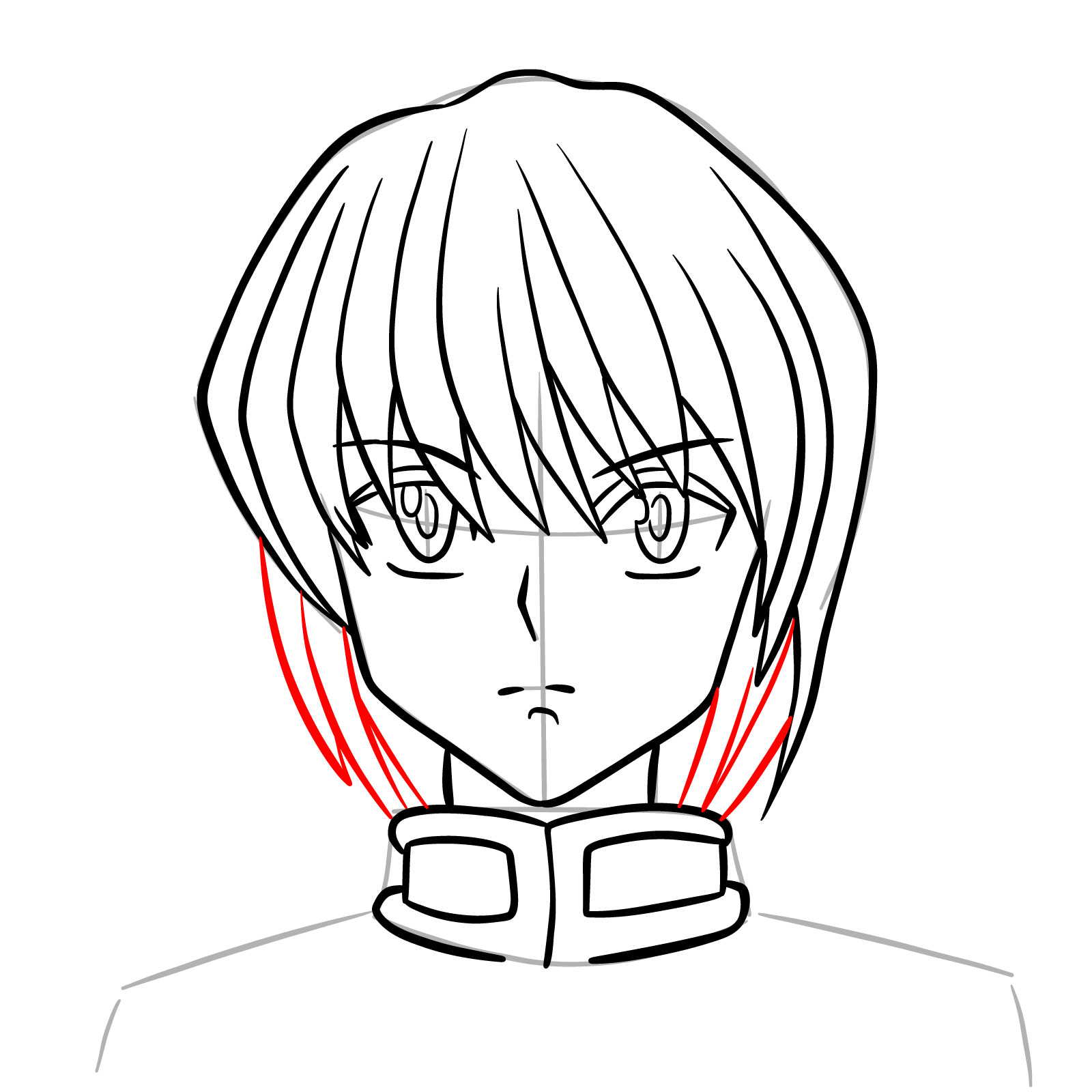 How to draw the face of Kurapika - step 15