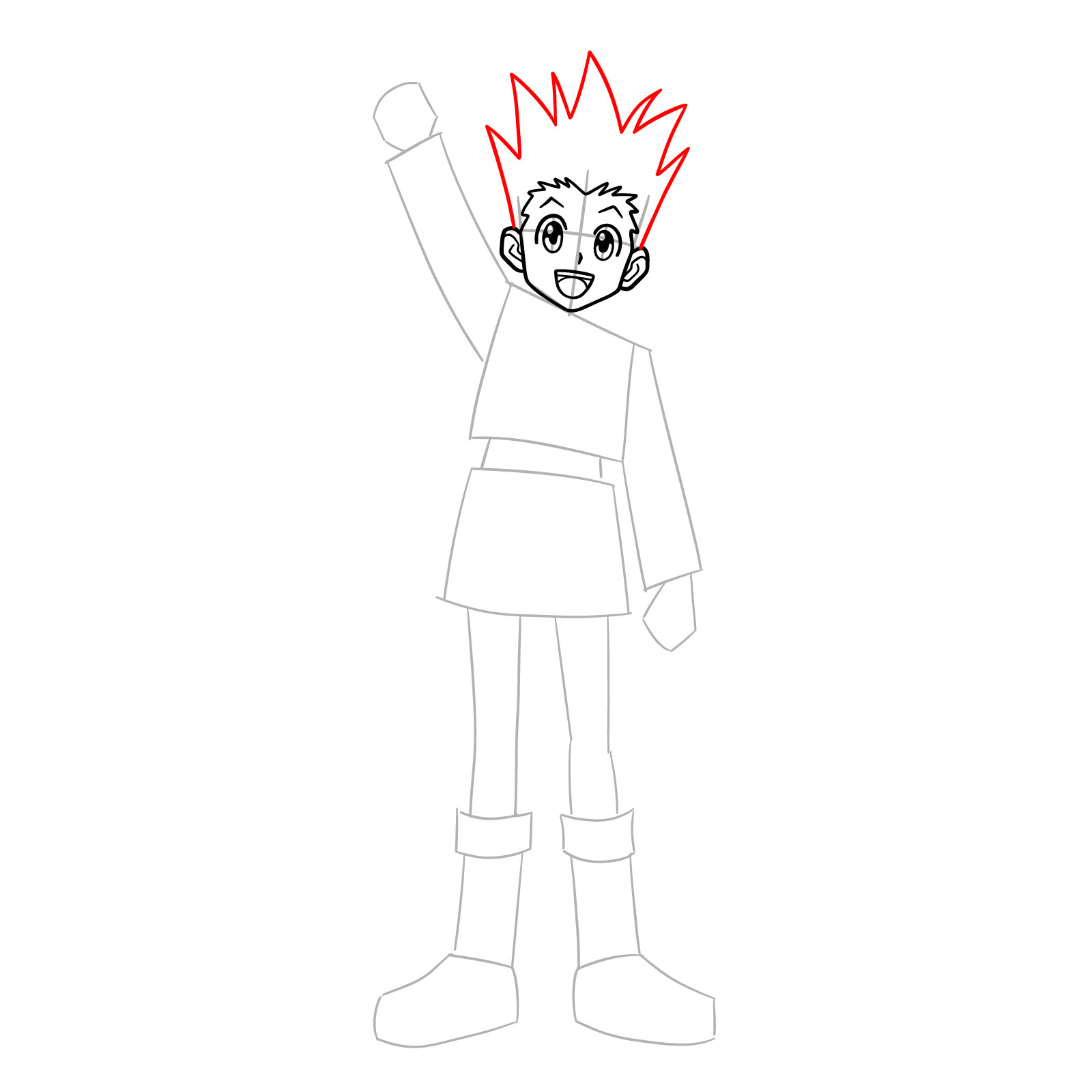 Spiky hair drawn for full-body Gon Freecss sketch - step 07