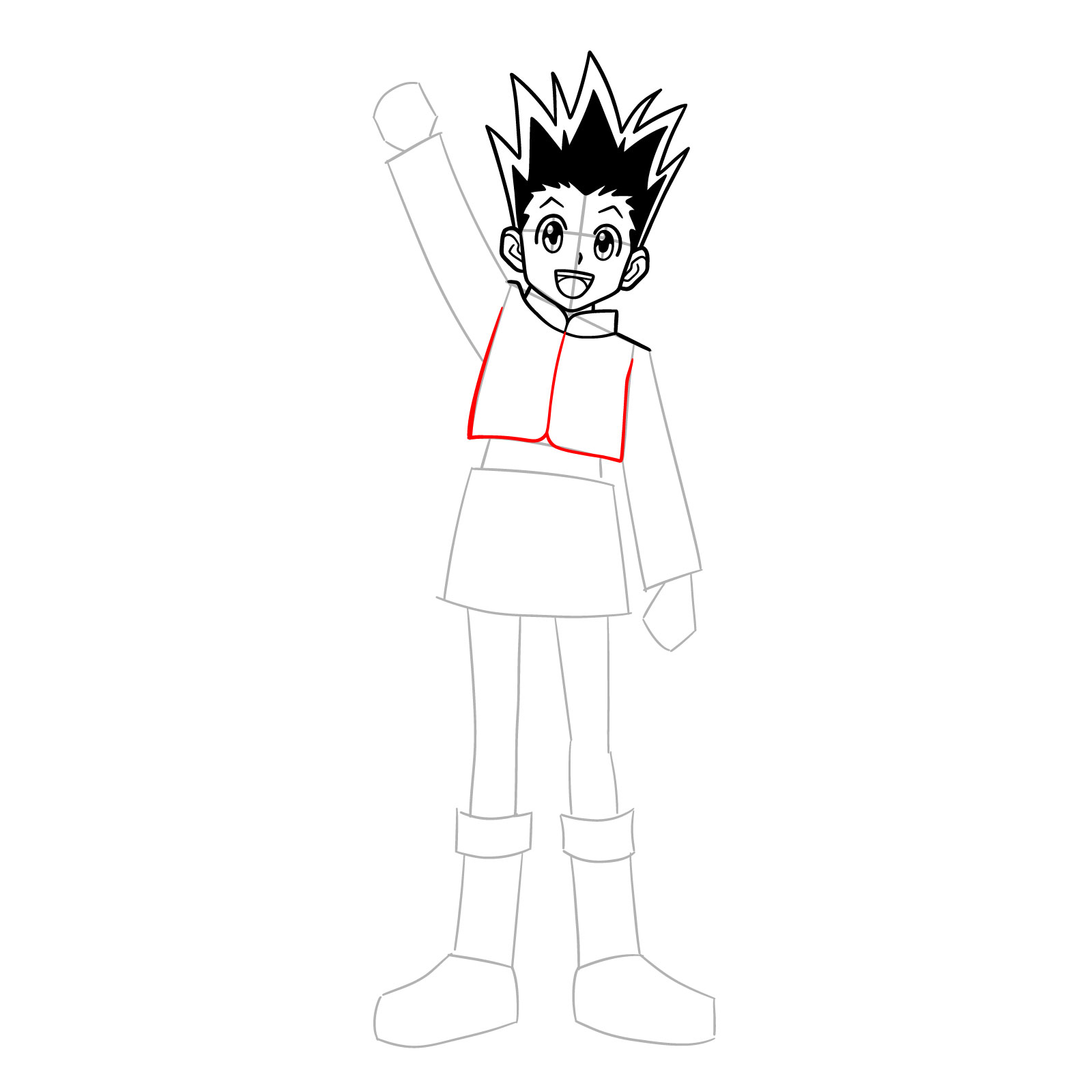 Gon Freecss's jacket drawn for full-body Hunter x Hunter character sketch - step 09