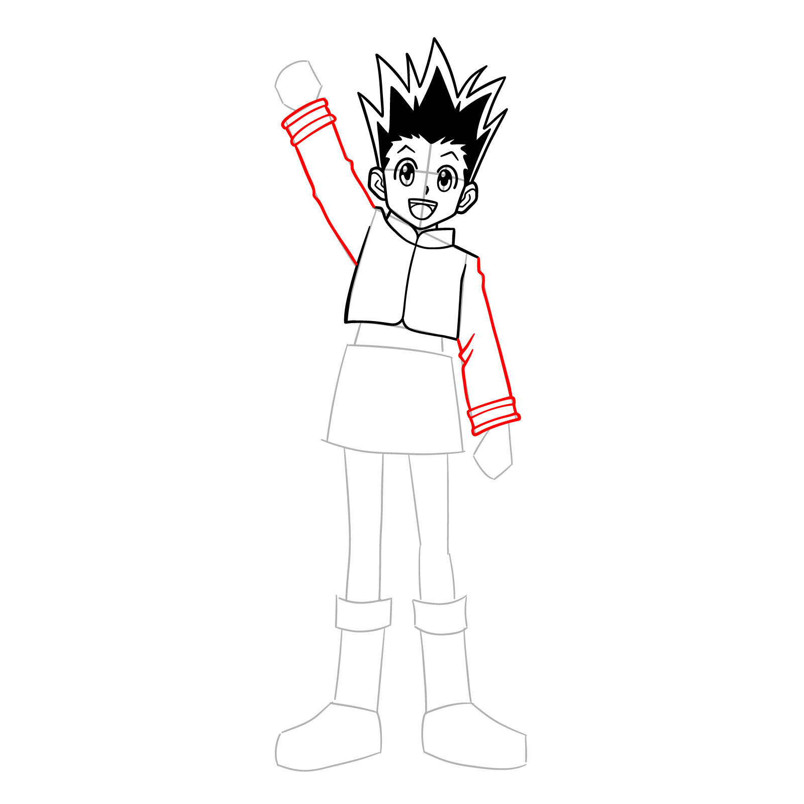 Jacket sleeves drawn for Gon Freecss full-body drawing - step 10