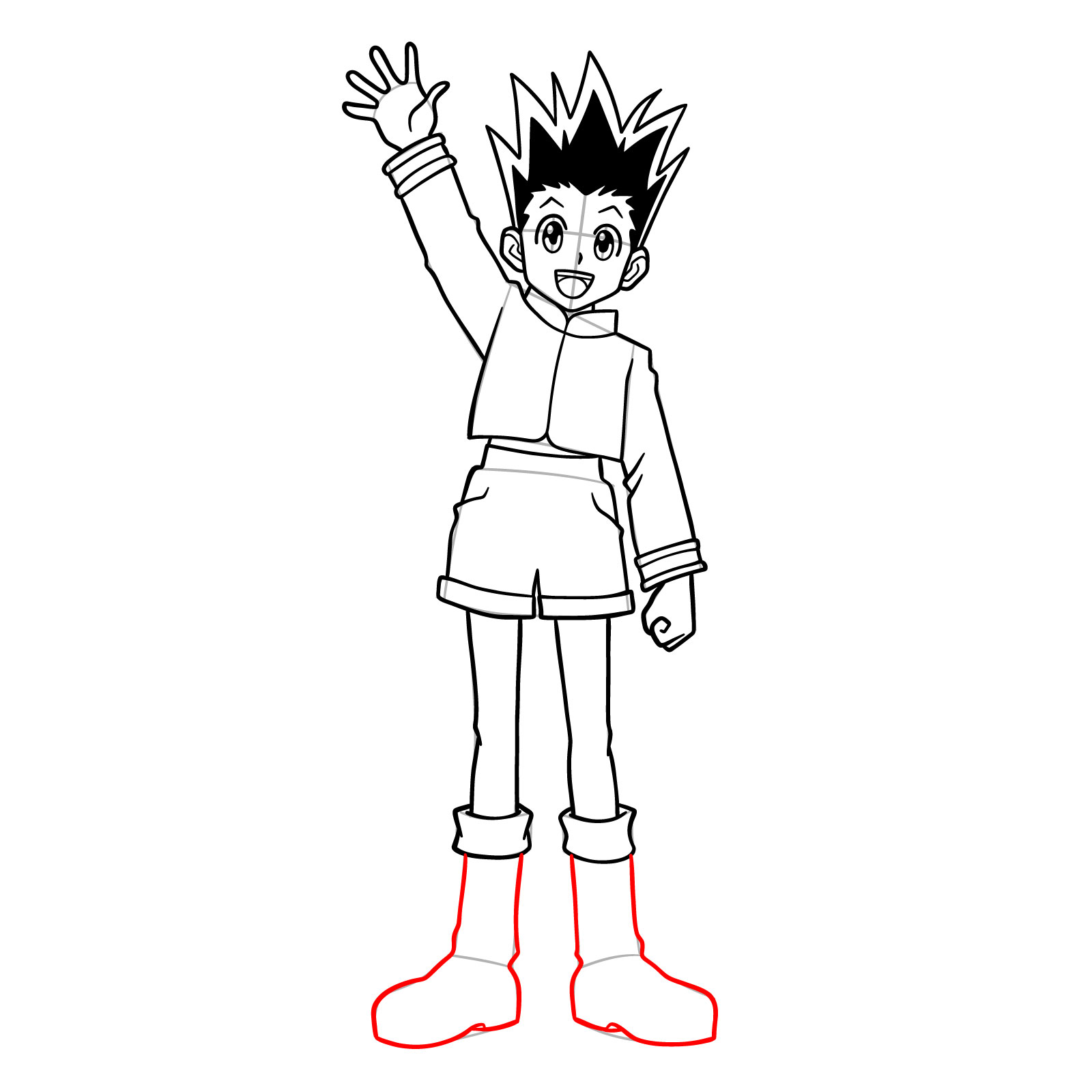 Boots outline drawn for Gon Freecss full-body sketch - step 14