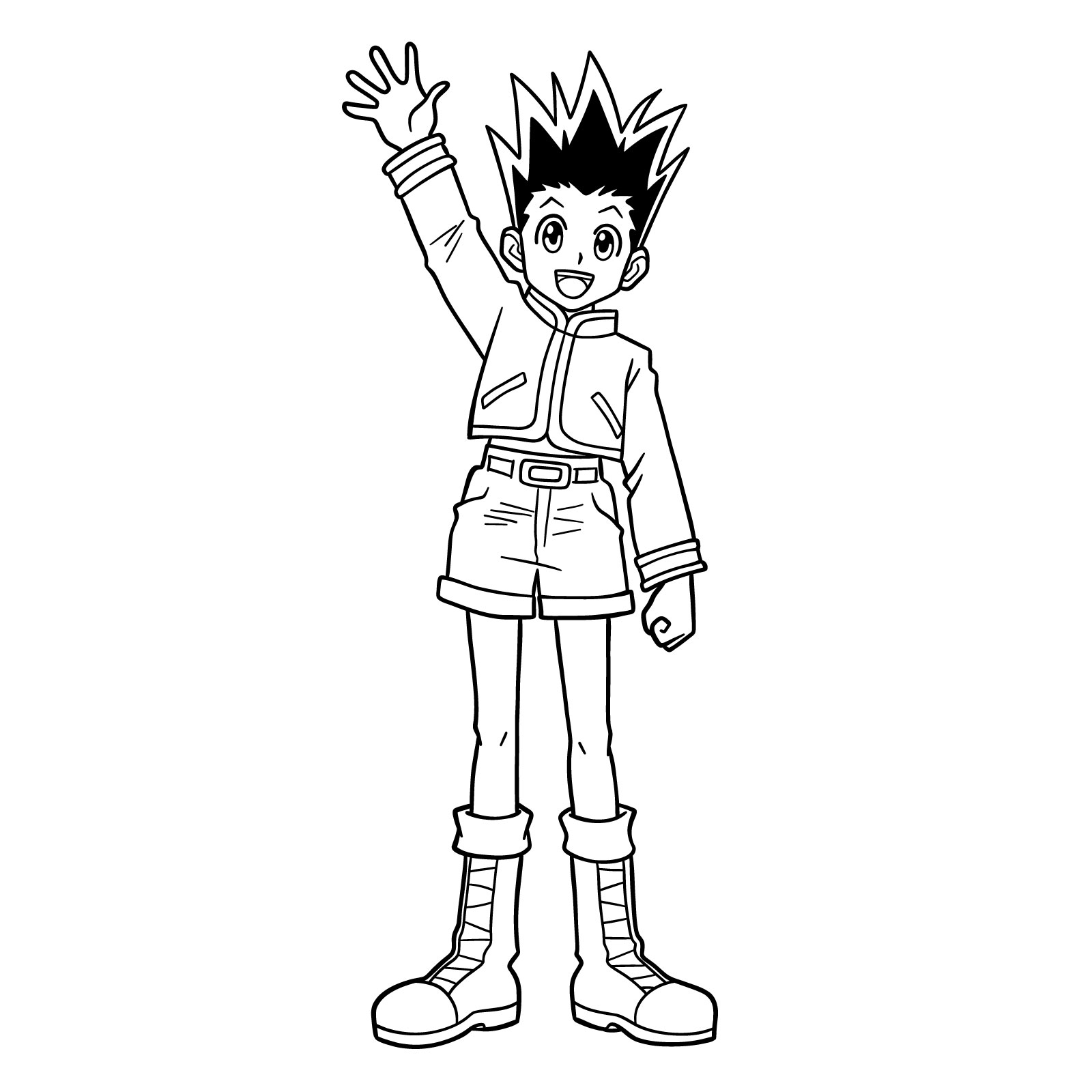 Review and ink added for Gon Freecss full-body drawing from Hunter x Hunter - step 17