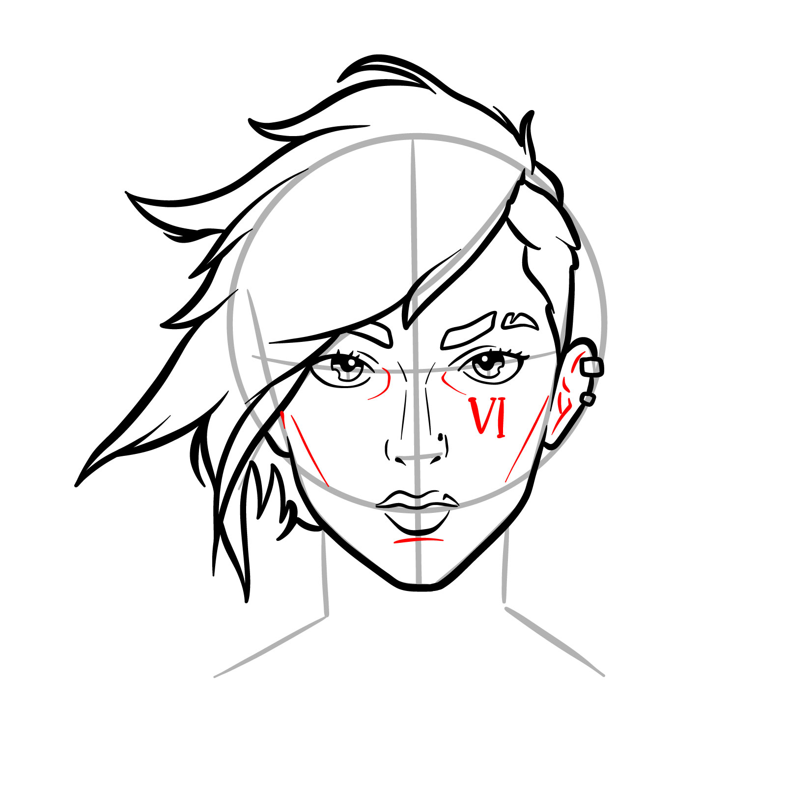 How to draw the face of Vi from Arcane - step 11