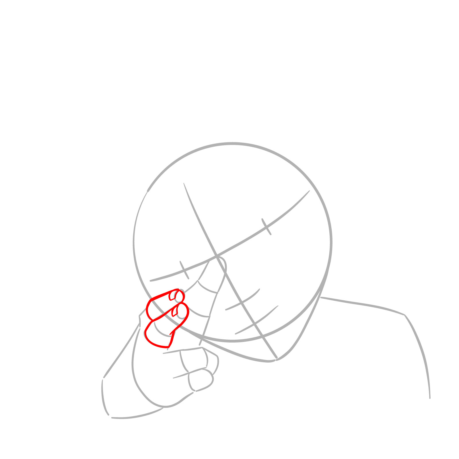 Drawing of Isha’s pointing fingers in the finger gun gesture - step 03