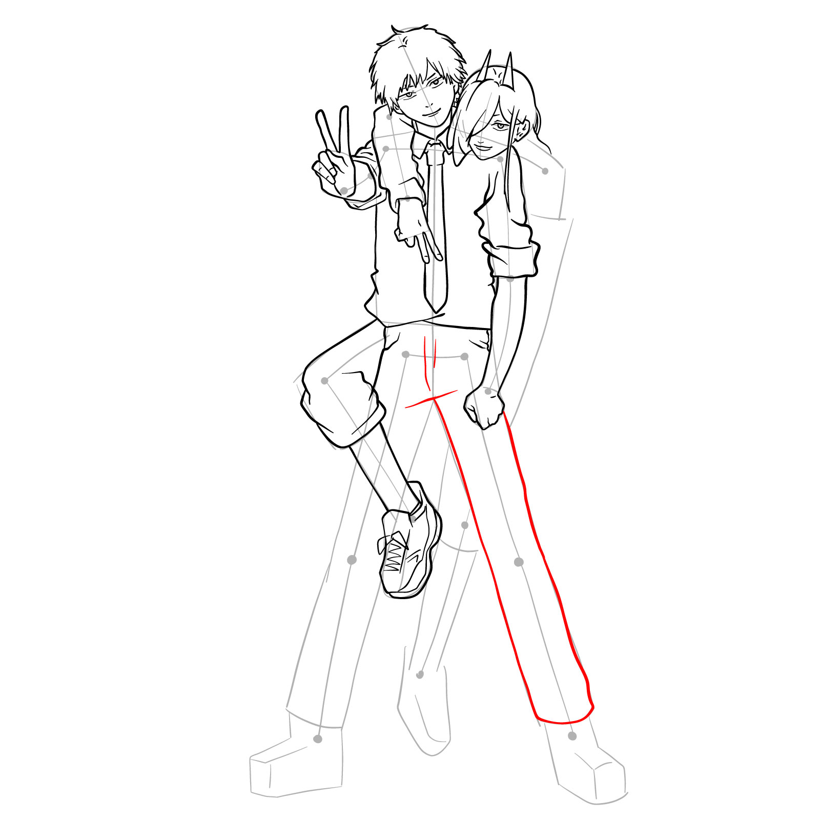 How to draw Denji and Power together - step 32