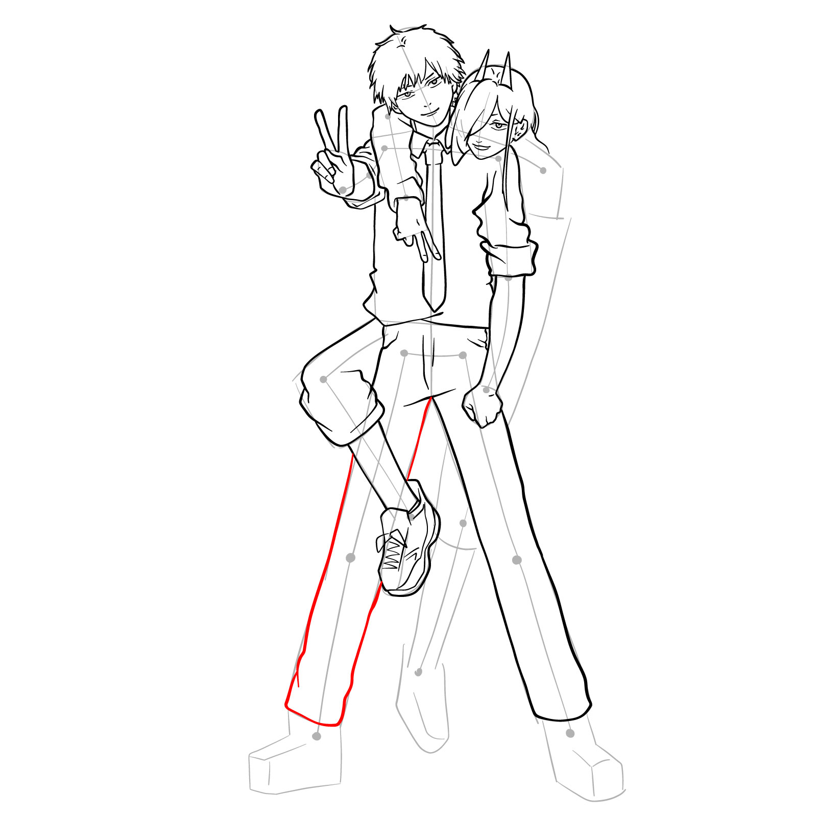 How to draw Denji and Power together - step 33