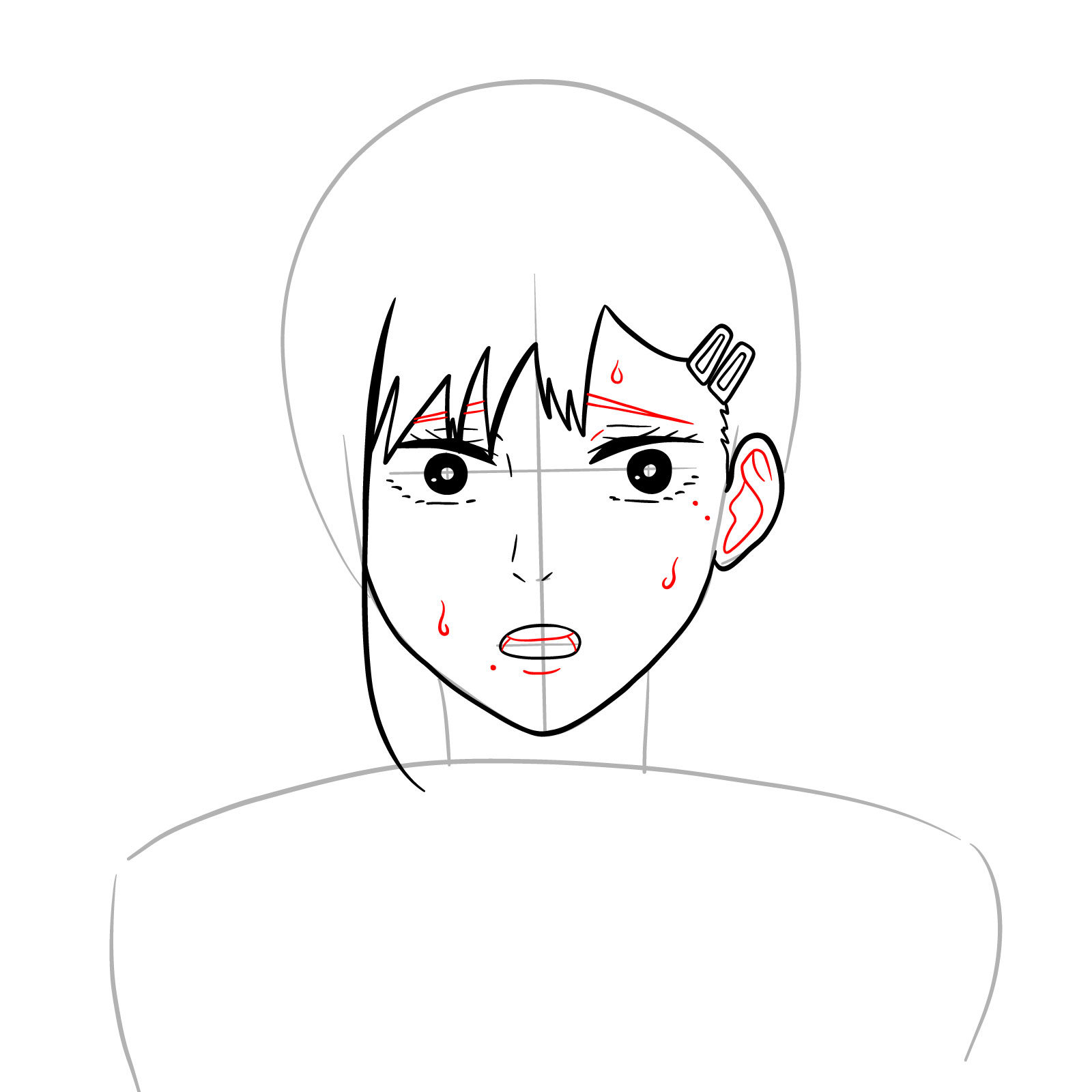How to draw Kobeni's face (anime) - step 11