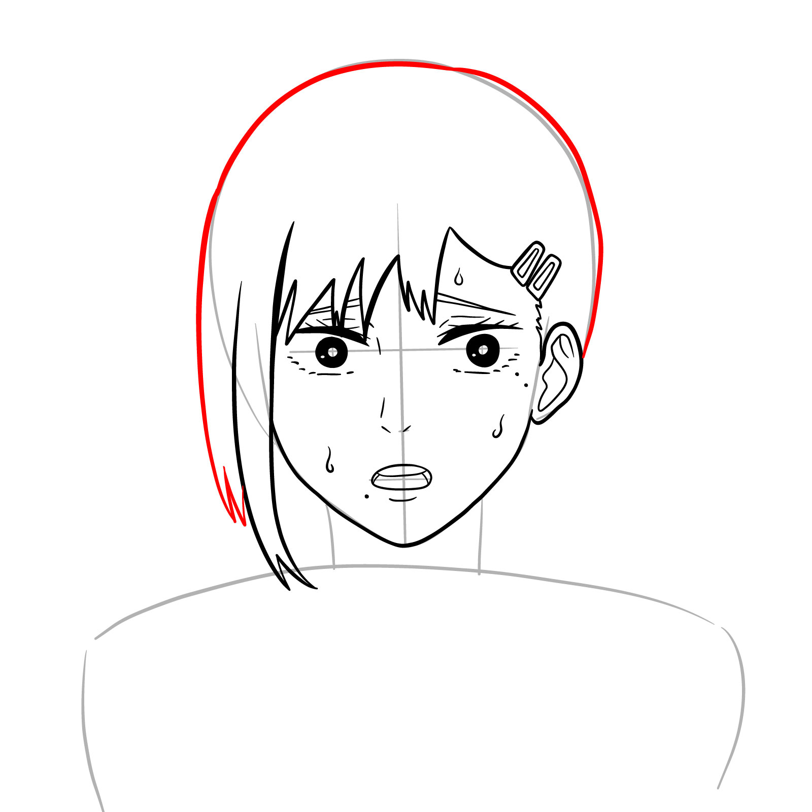 How to draw Kobeni's face (anime) - step 13