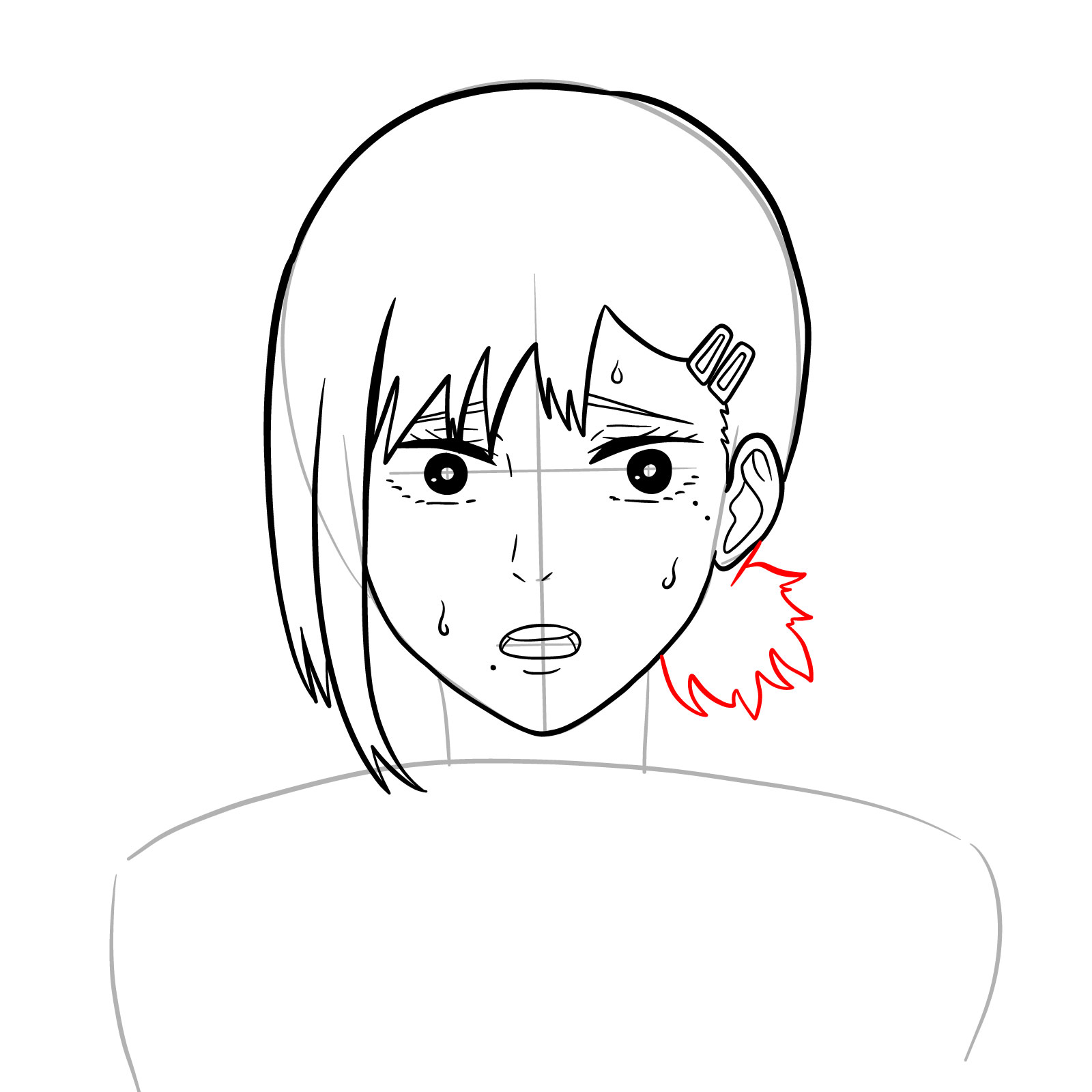 How to draw Kobeni's face (anime) - step 14