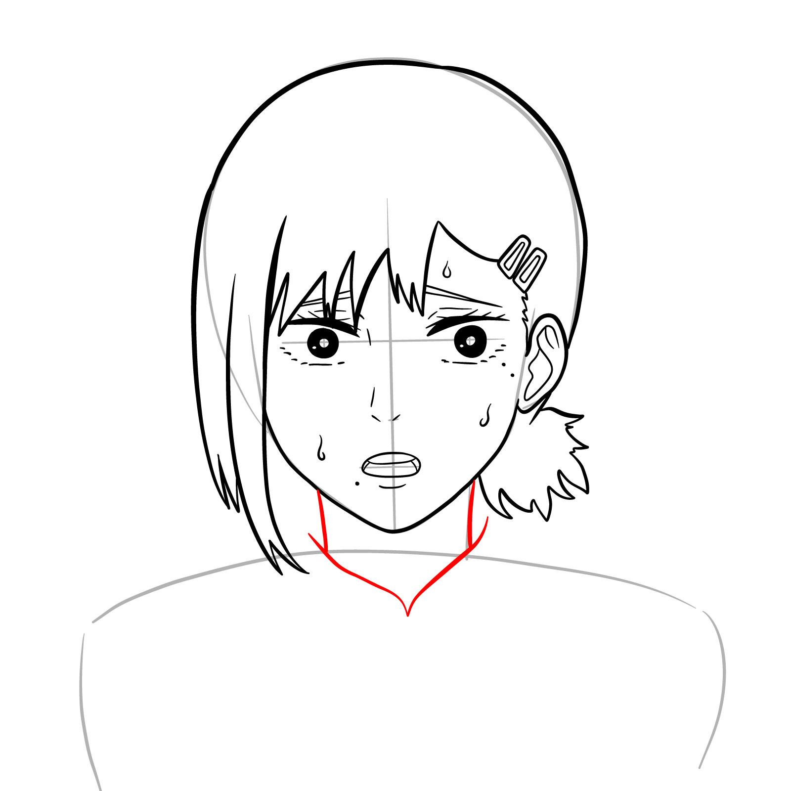 How to draw Kobeni's face (anime) - step 15