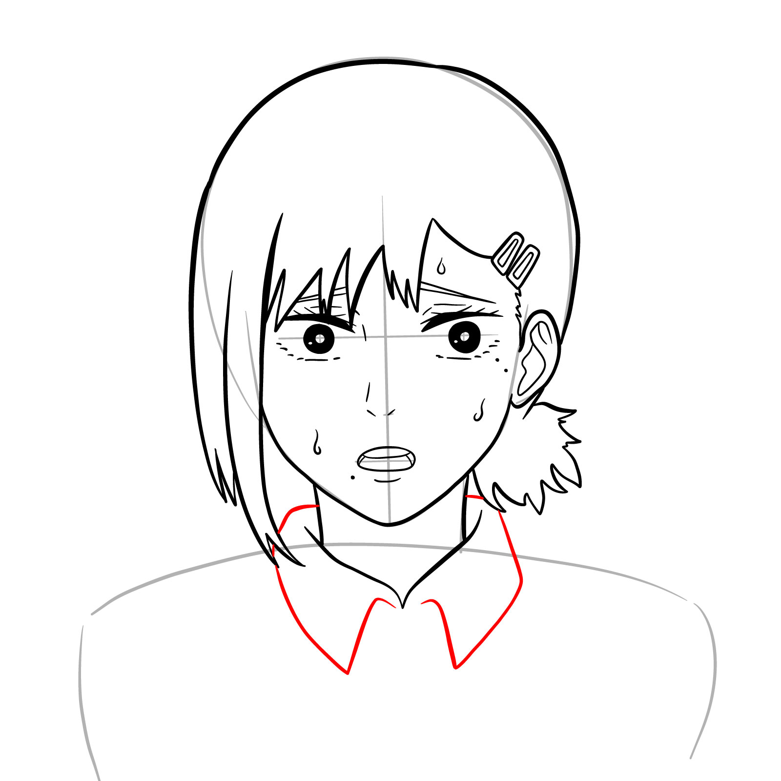 How to draw Kobeni's face (anime) - step 16