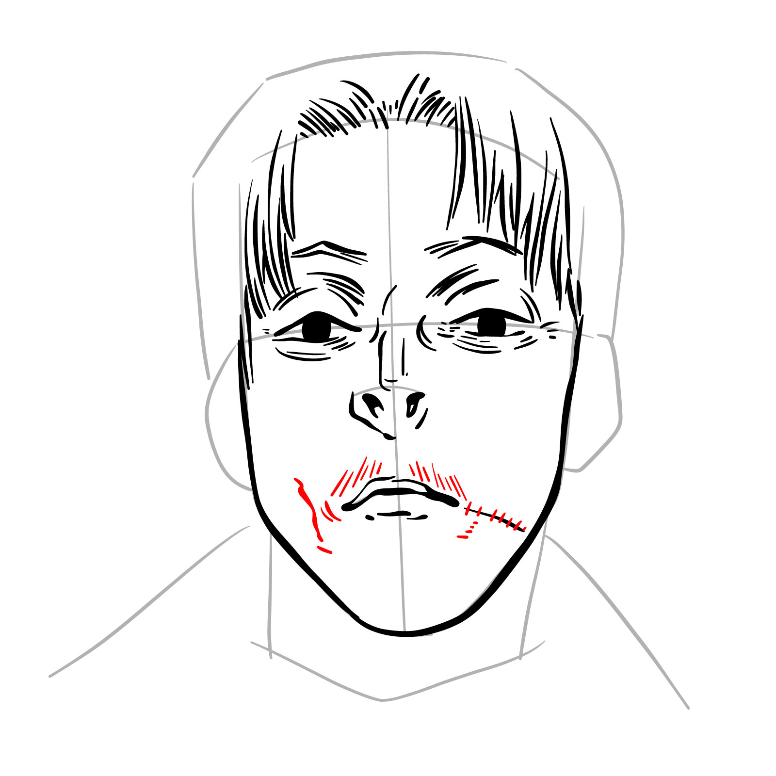 How to draw the face of Kishibe from Chainsaw Man manga - step 14