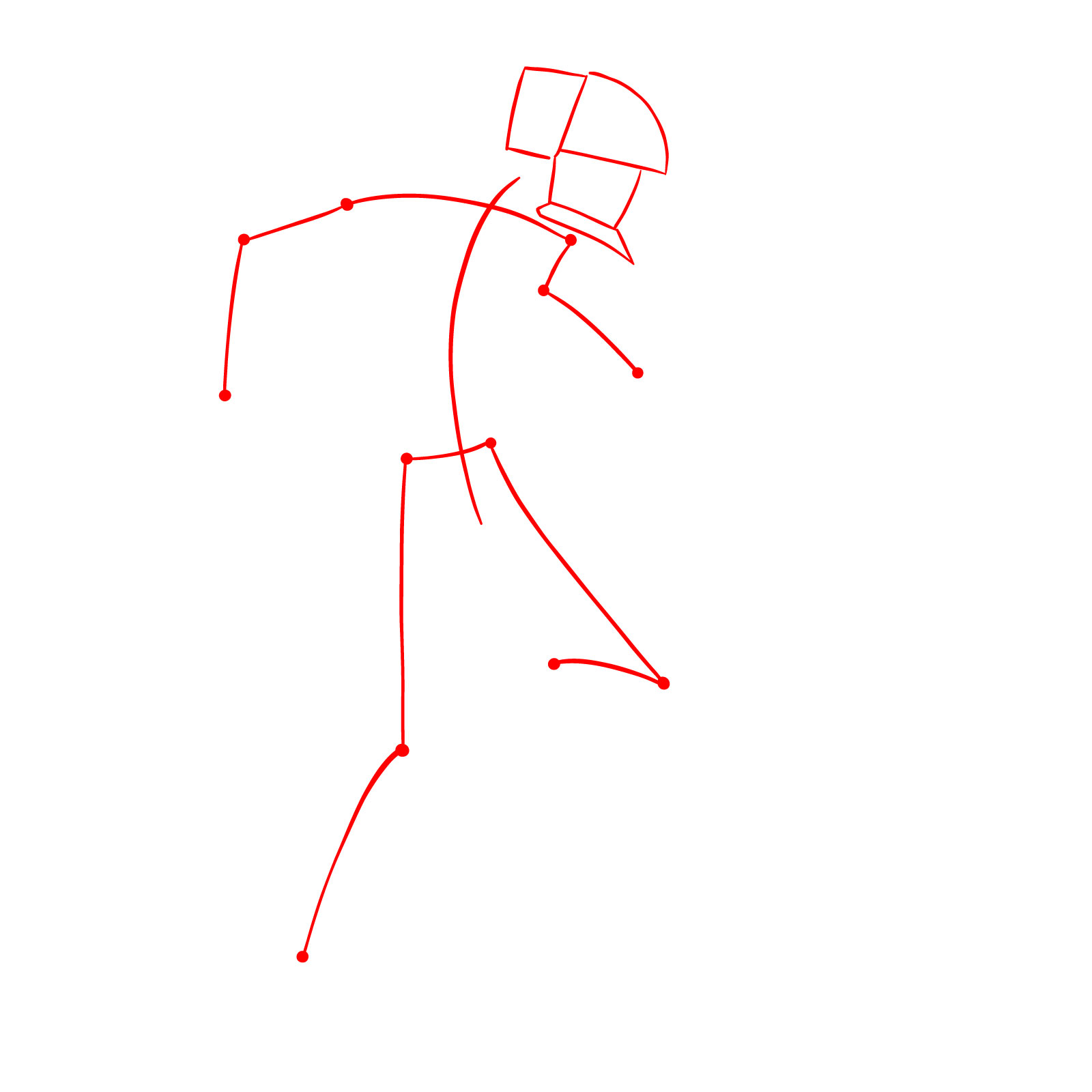 Basic stick figure drawing of Chainsaw Man with rectangular head and joint circles - step 01