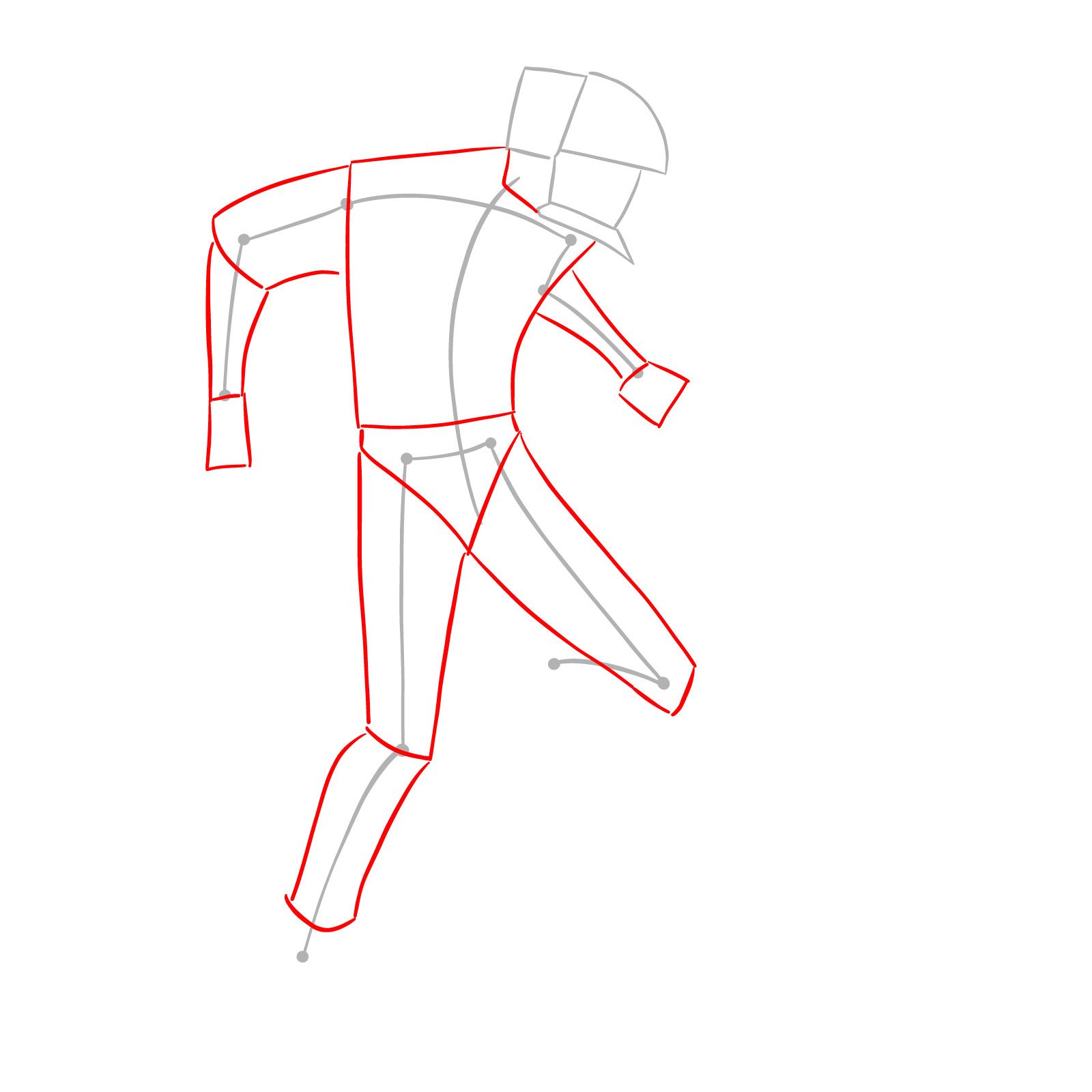 Outline of Chainsaw Man's body with basic shapes for muscular structure - step 02