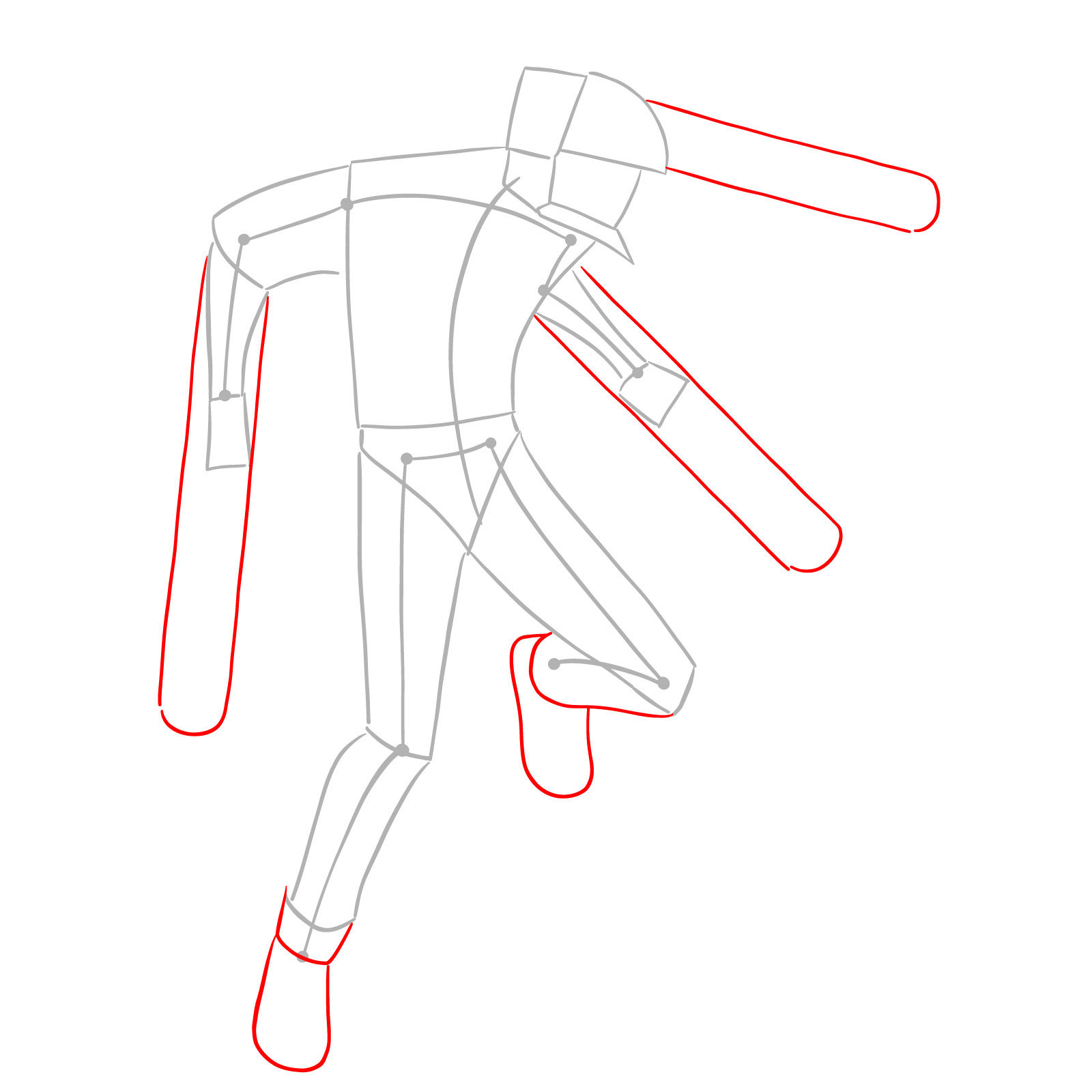 Sketch of Chainsaw Man with outlined chainsaw blades extending from hands and head - step 03
