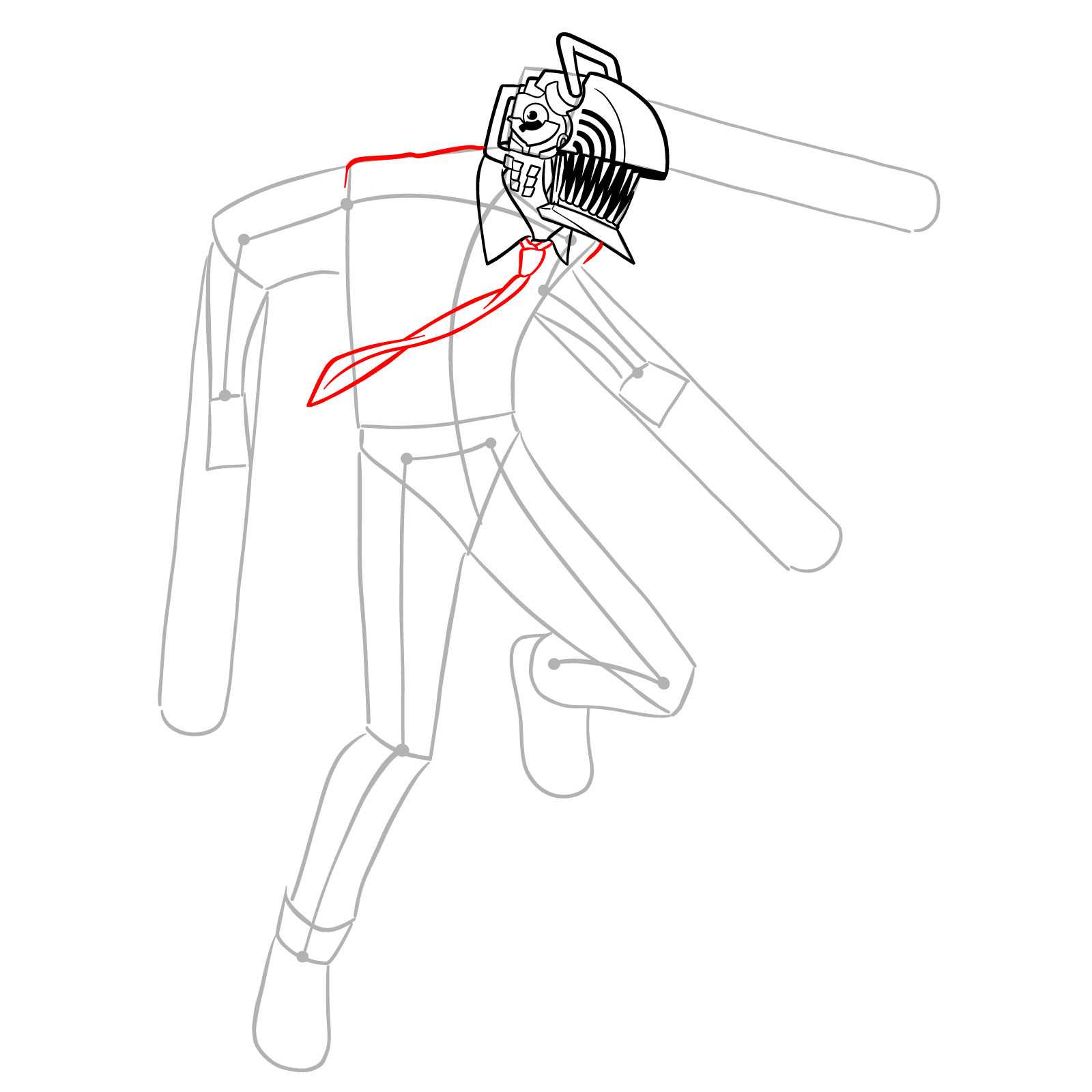 Illustration of Chainsaw Man's shoulders and tie details - step 12