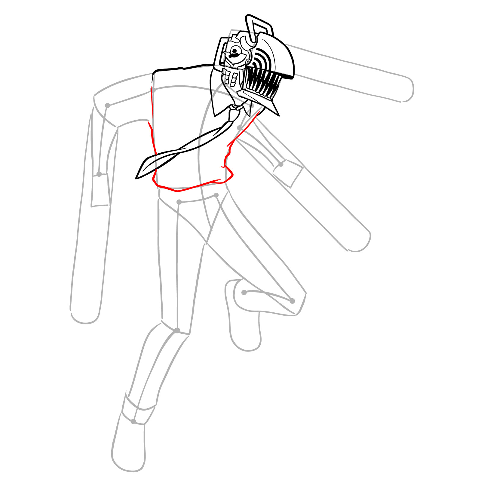 Outline of Chainsaw Man's torso showing the shirt body - step 13