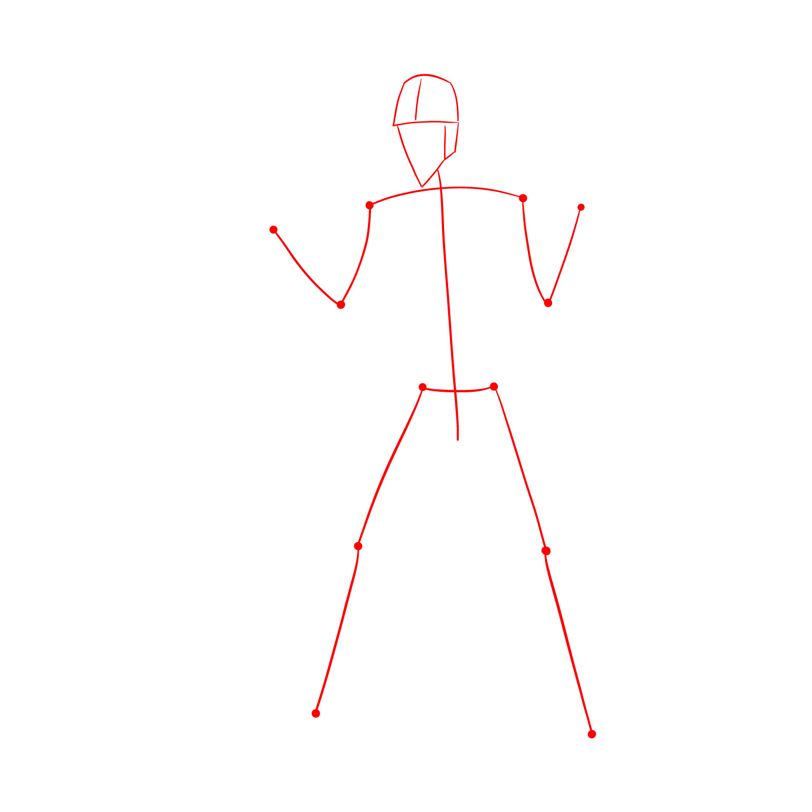 Initial stick figure sketch of Chainsaw Man with head and body guidelines - step 01