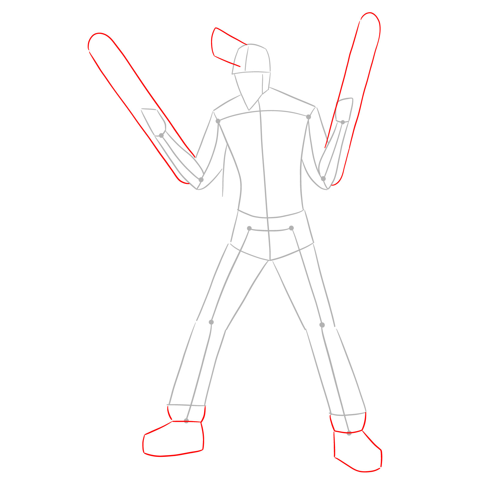 Placement outlines for Chainsaw Man's chainsaw blades and sneakers - step 03