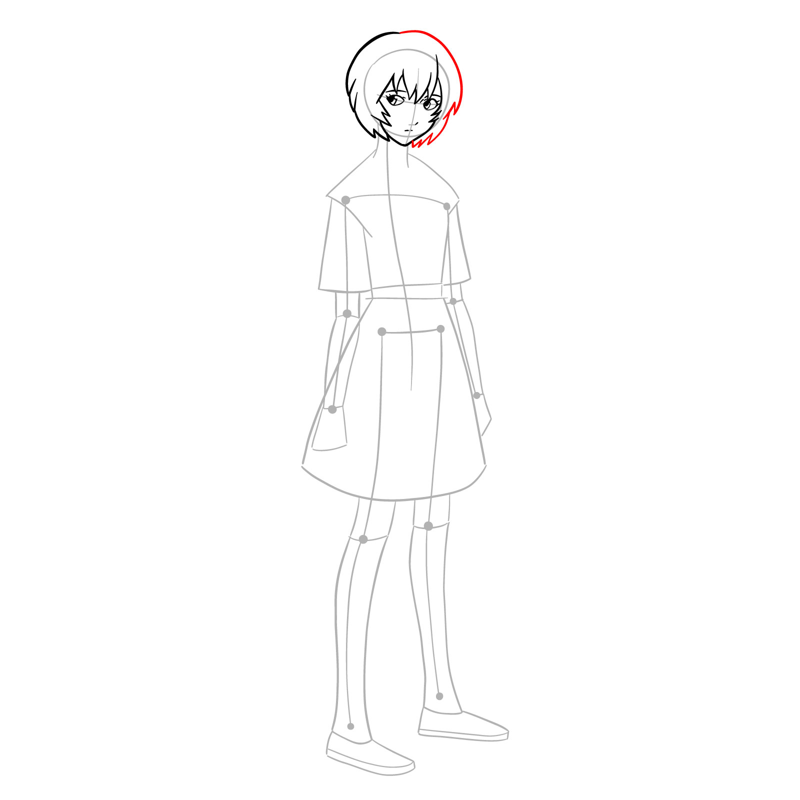 How to draw Rei Ayanami in her school uniform (rebuild) - step 11