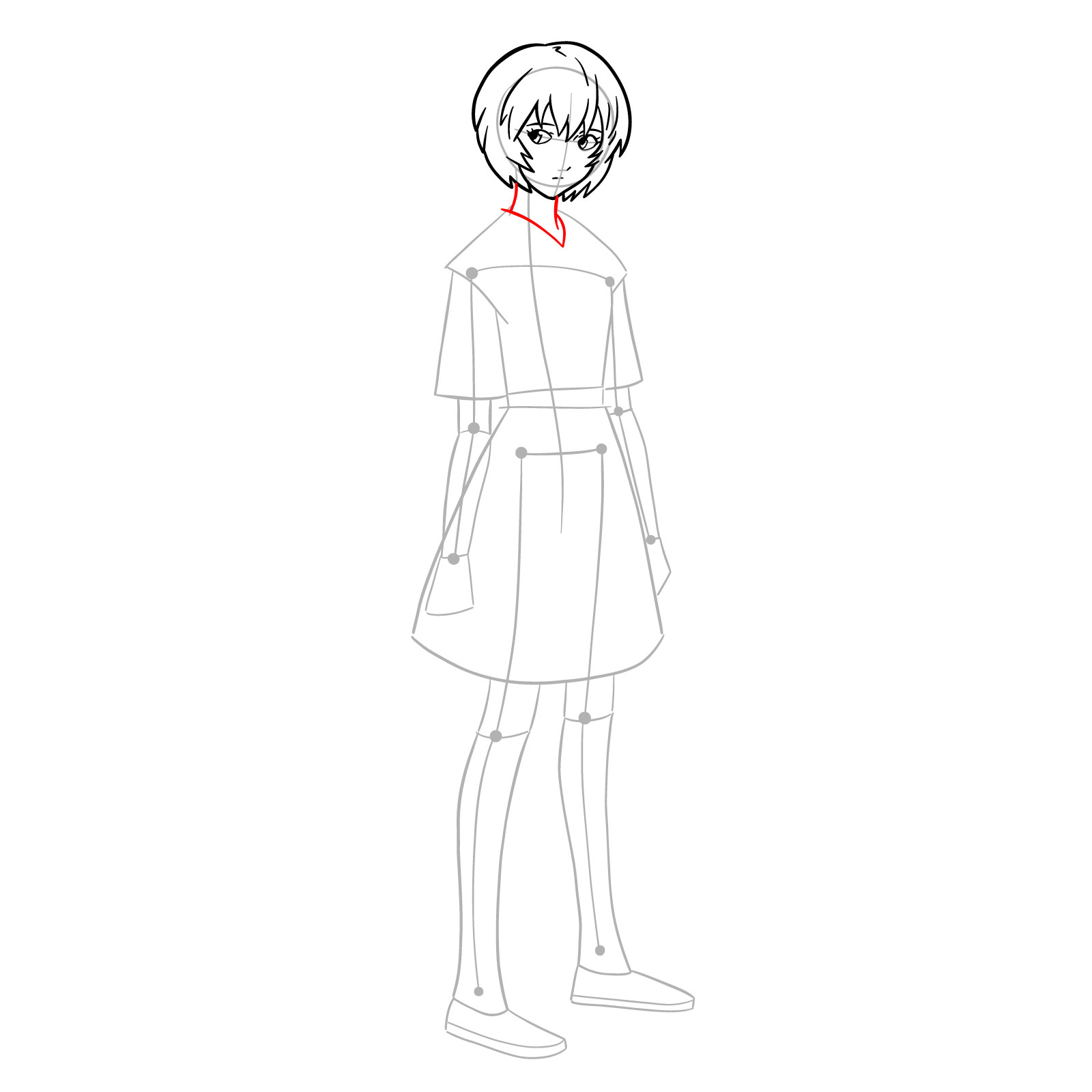 How to draw Rei Ayanami in her school uniform (rebuild) - step 13