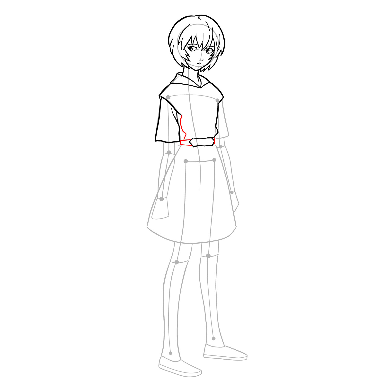How to draw Rei Ayanami in her school uniform (rebuild) - step 18