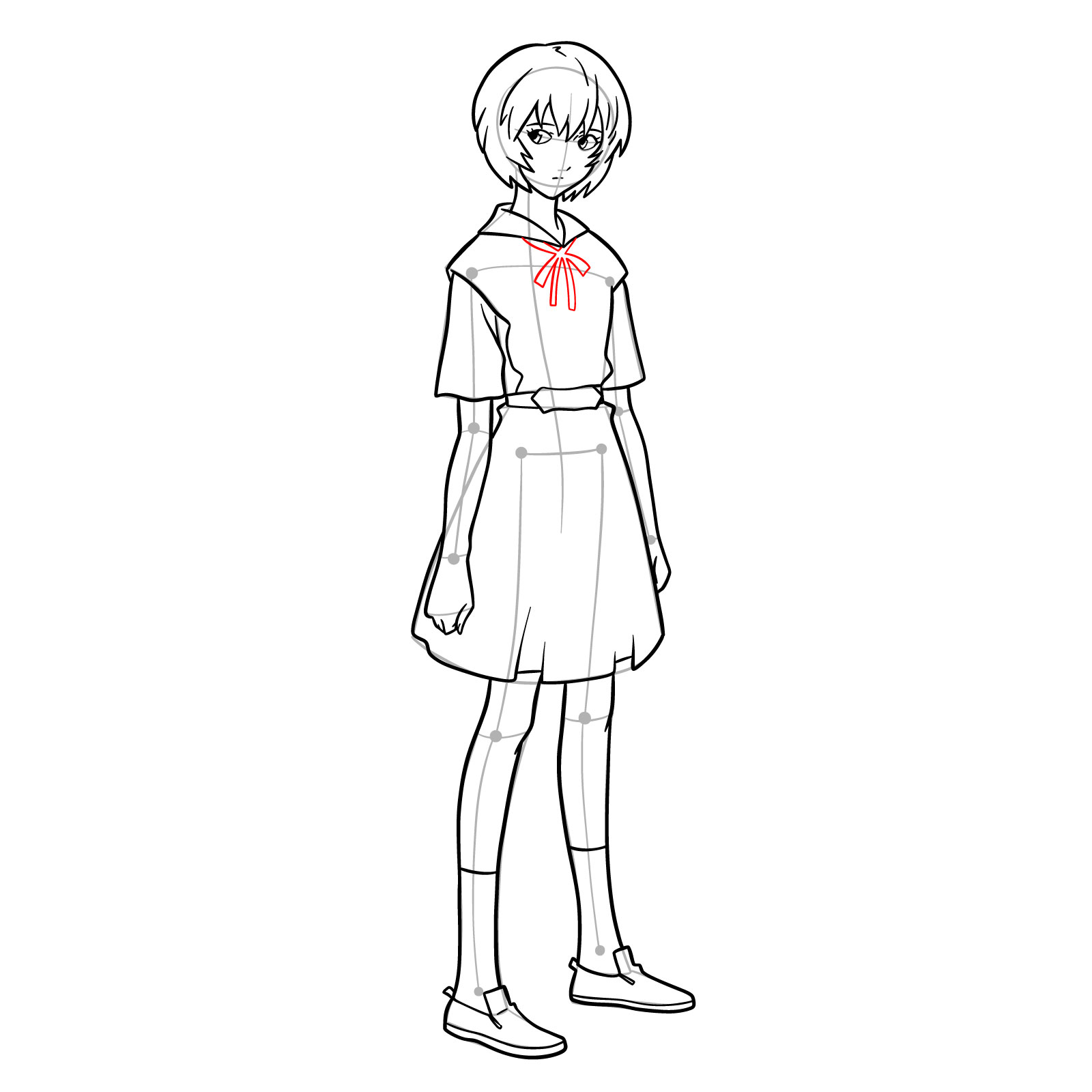 How to draw Rei Ayanami in her school uniform (rebuild) - step 28