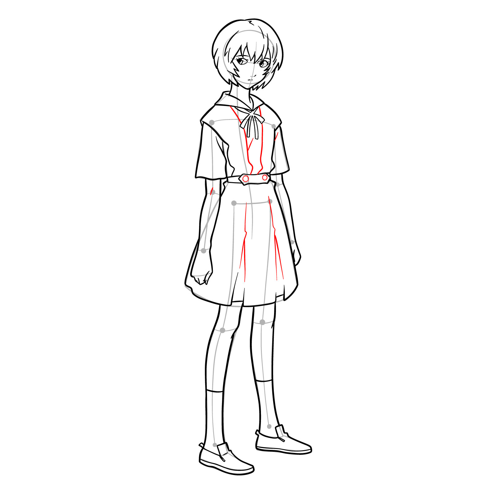 How to draw Rei Ayanami in her school uniform (rebuild) - step 29