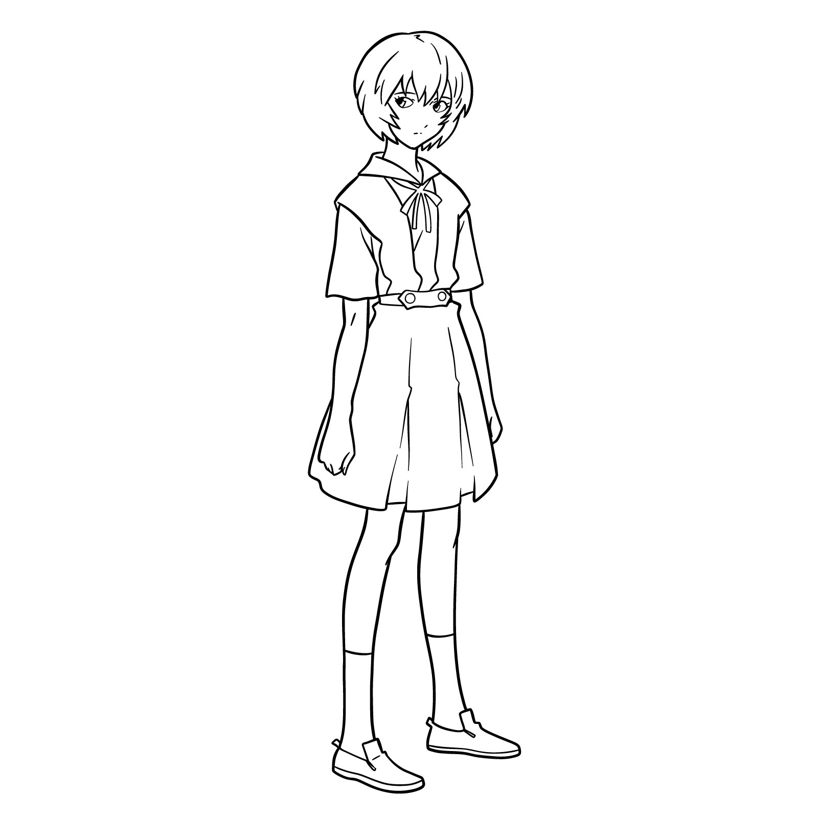 How to draw Rei Ayanami in her school uniform (rebuild) - final step