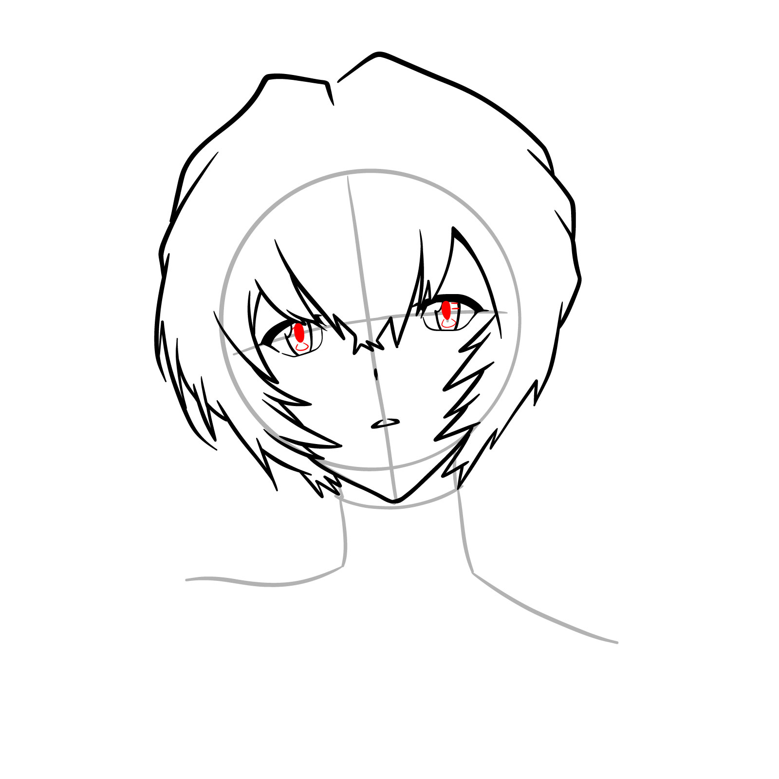 How to draw Rei Ayanami's face - Evangelion - step 12