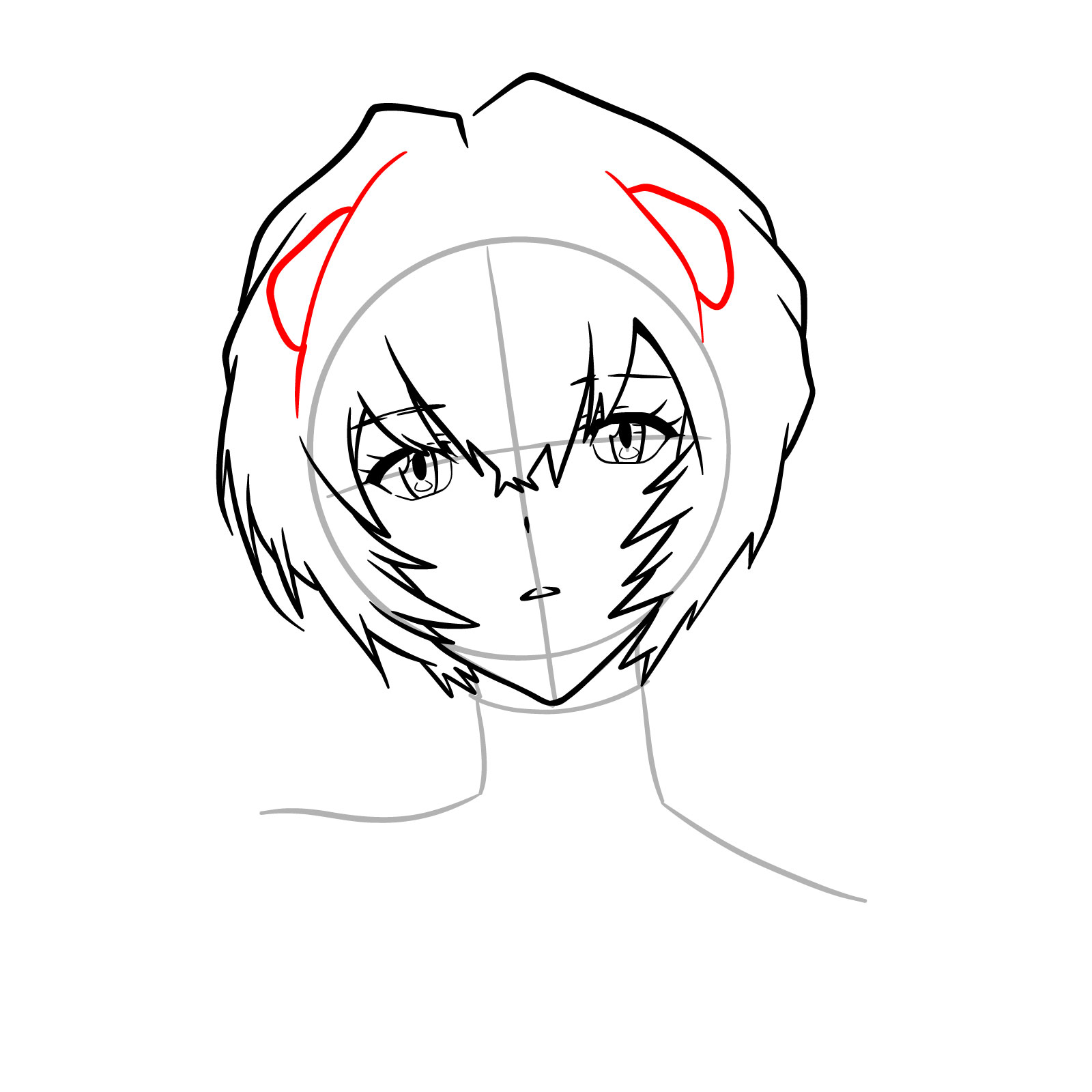 How to draw Rei Ayanami's face - Evangelion - step 14