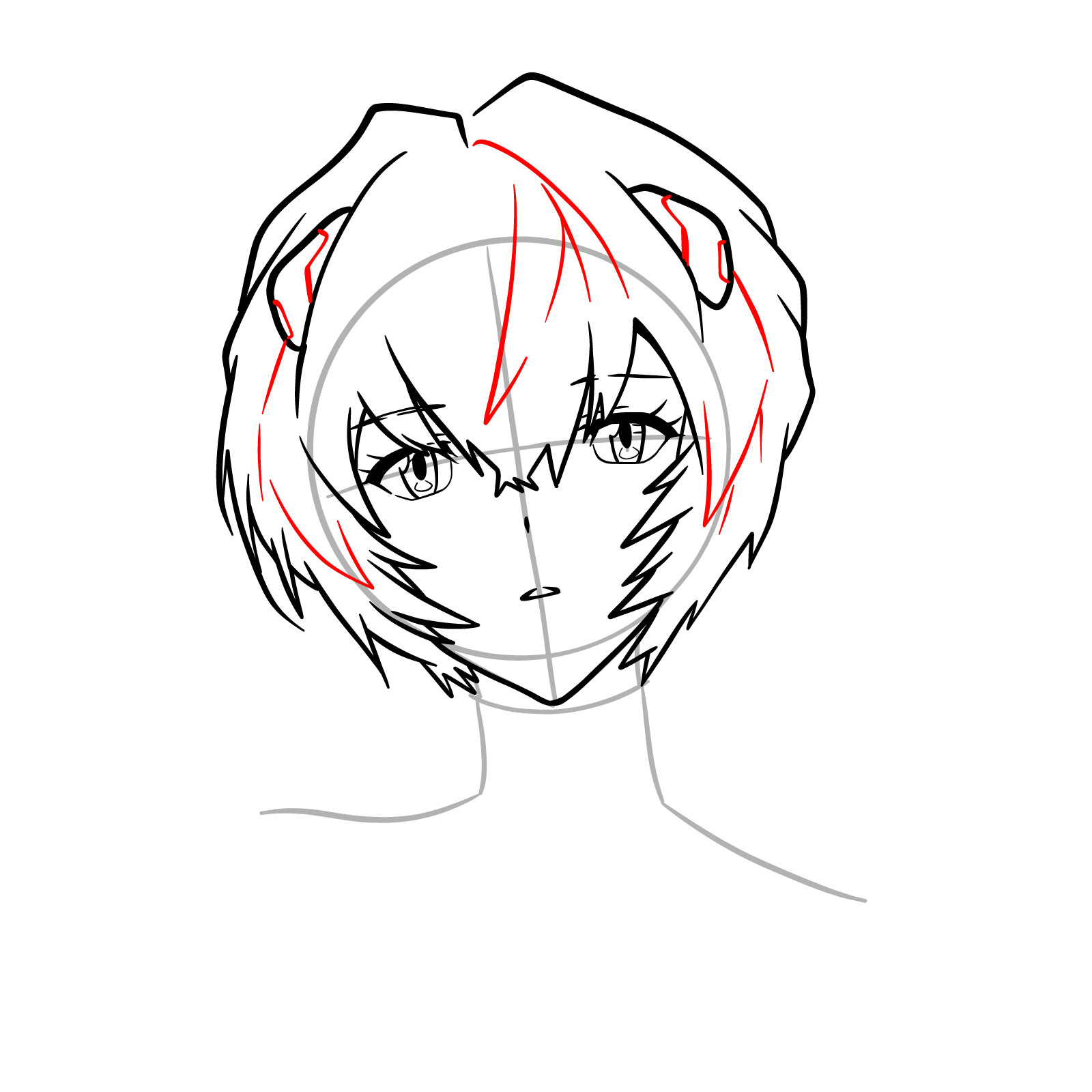 How to draw Rei Ayanami's face - Evangelion - step 15