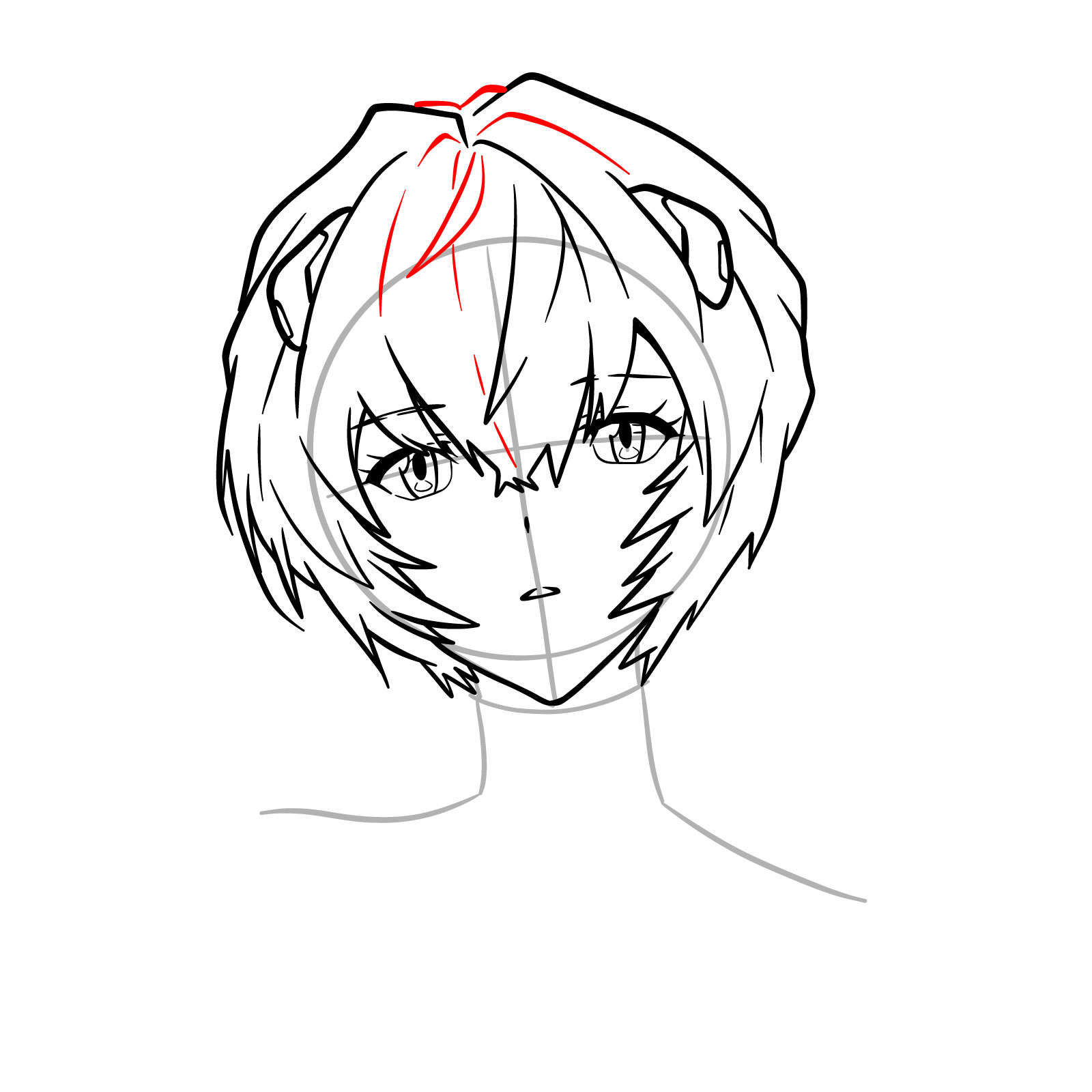 How to draw Rei Ayanami's face - Evangelion - step 16